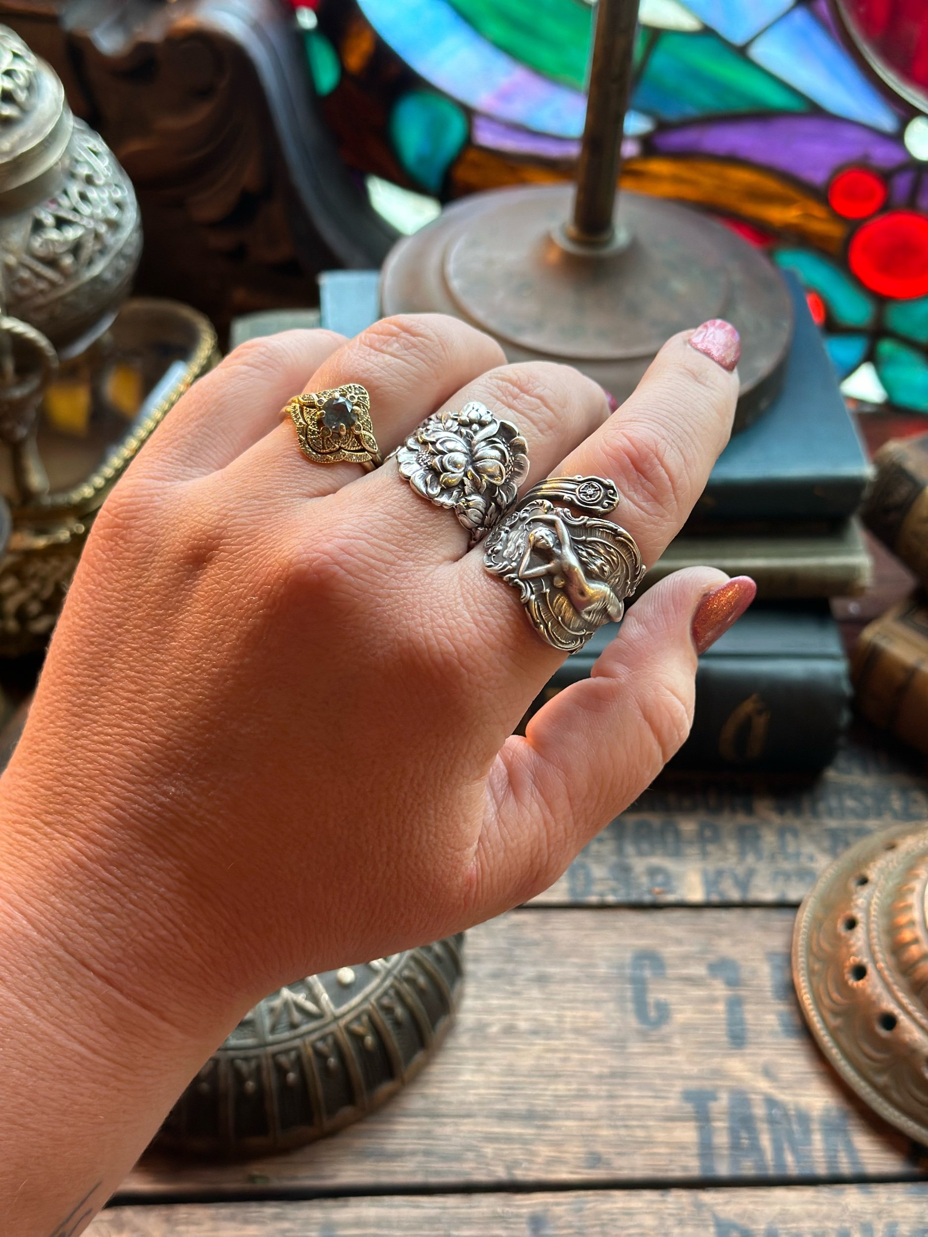 1895 Phoebe Sterling Spoon Ring (Large/Wide version) - LadyForge Jewelry