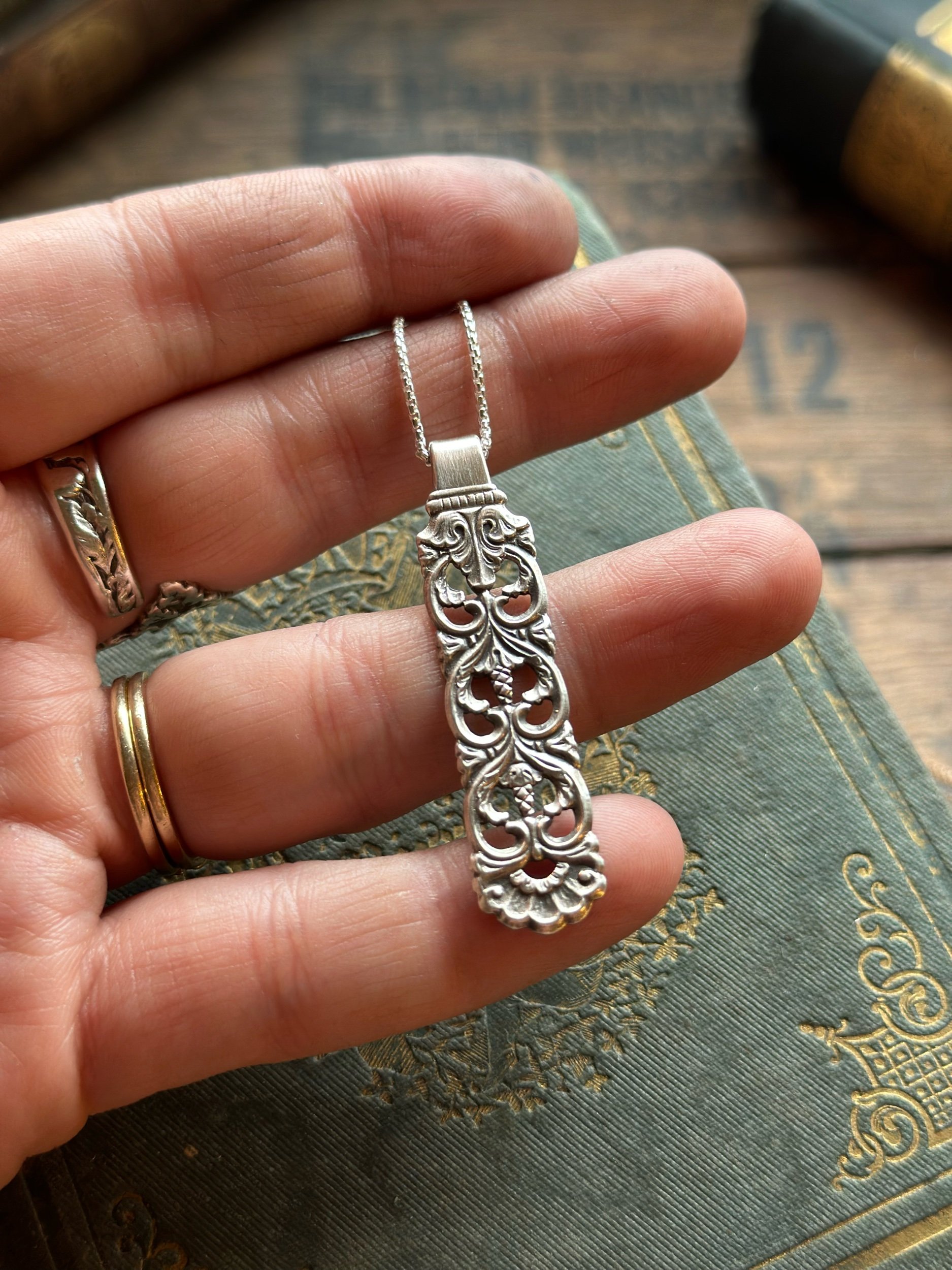 Norwegian Kloster Sterling Spoon Necklace - LadyForge Jewelry