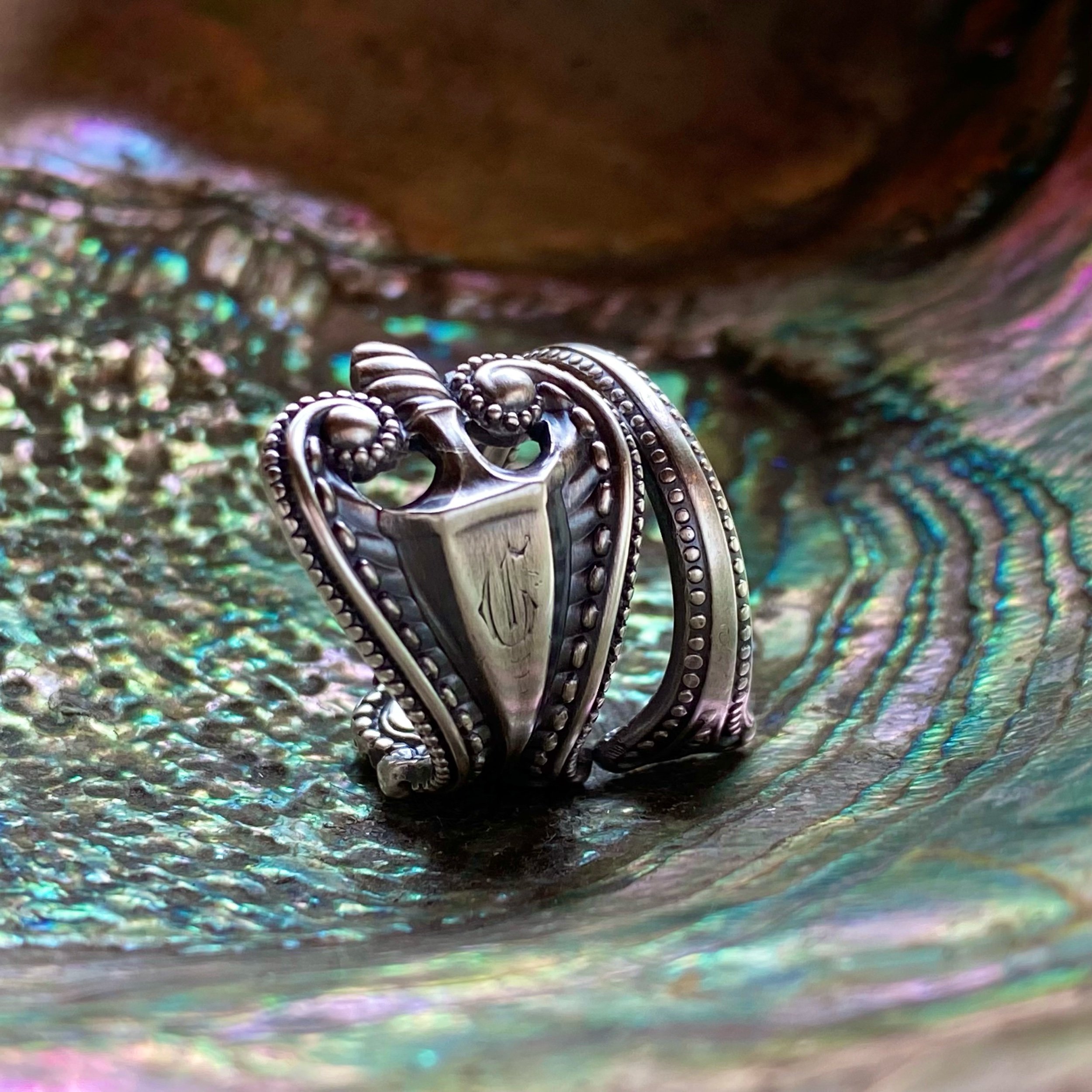 1895 Monogram G - Old Colonial Sterling Spoon Ring - LadyForge Jewelry