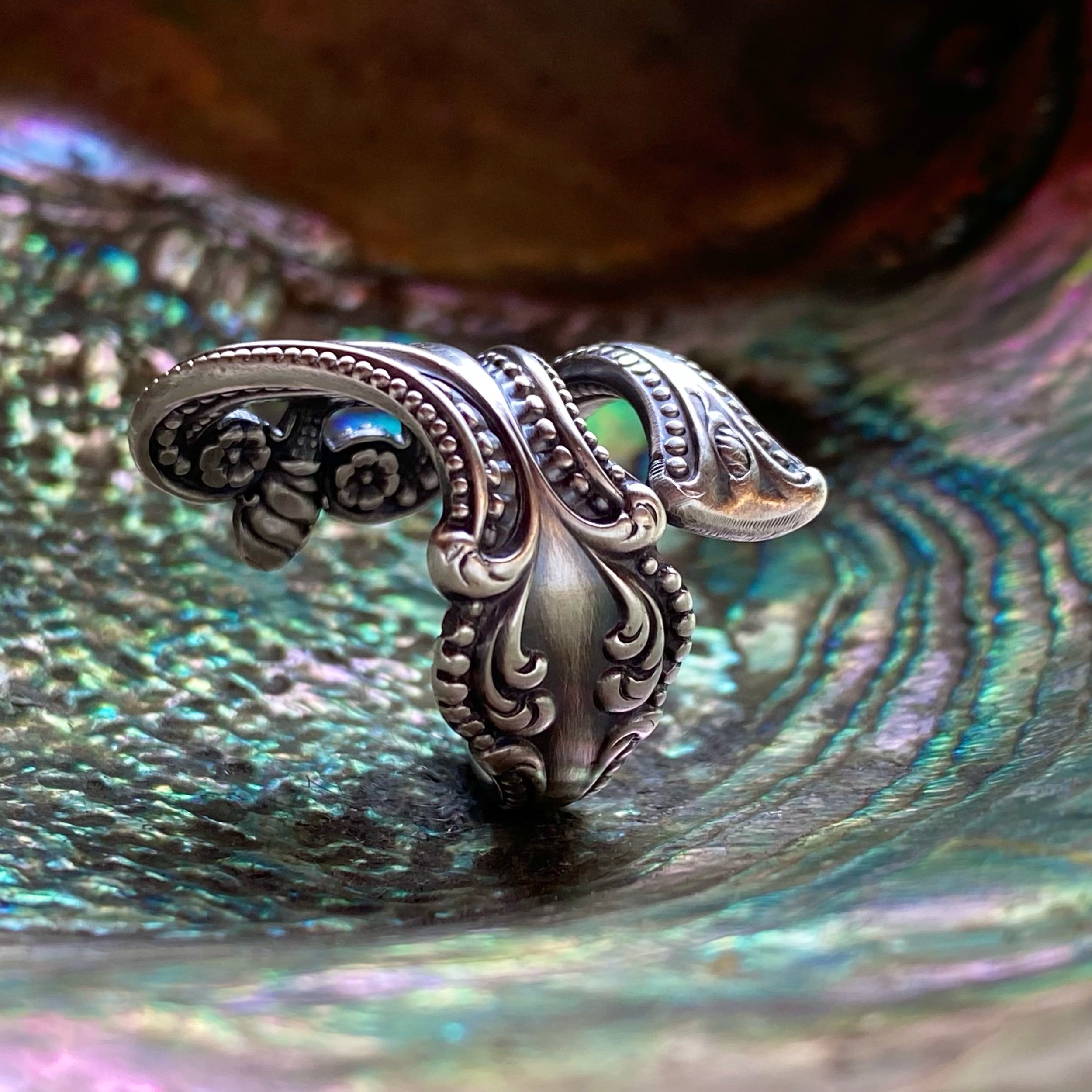 1895 Monogram G - Old Colonial Sterling Spoon Ring - LadyForge Jewelry