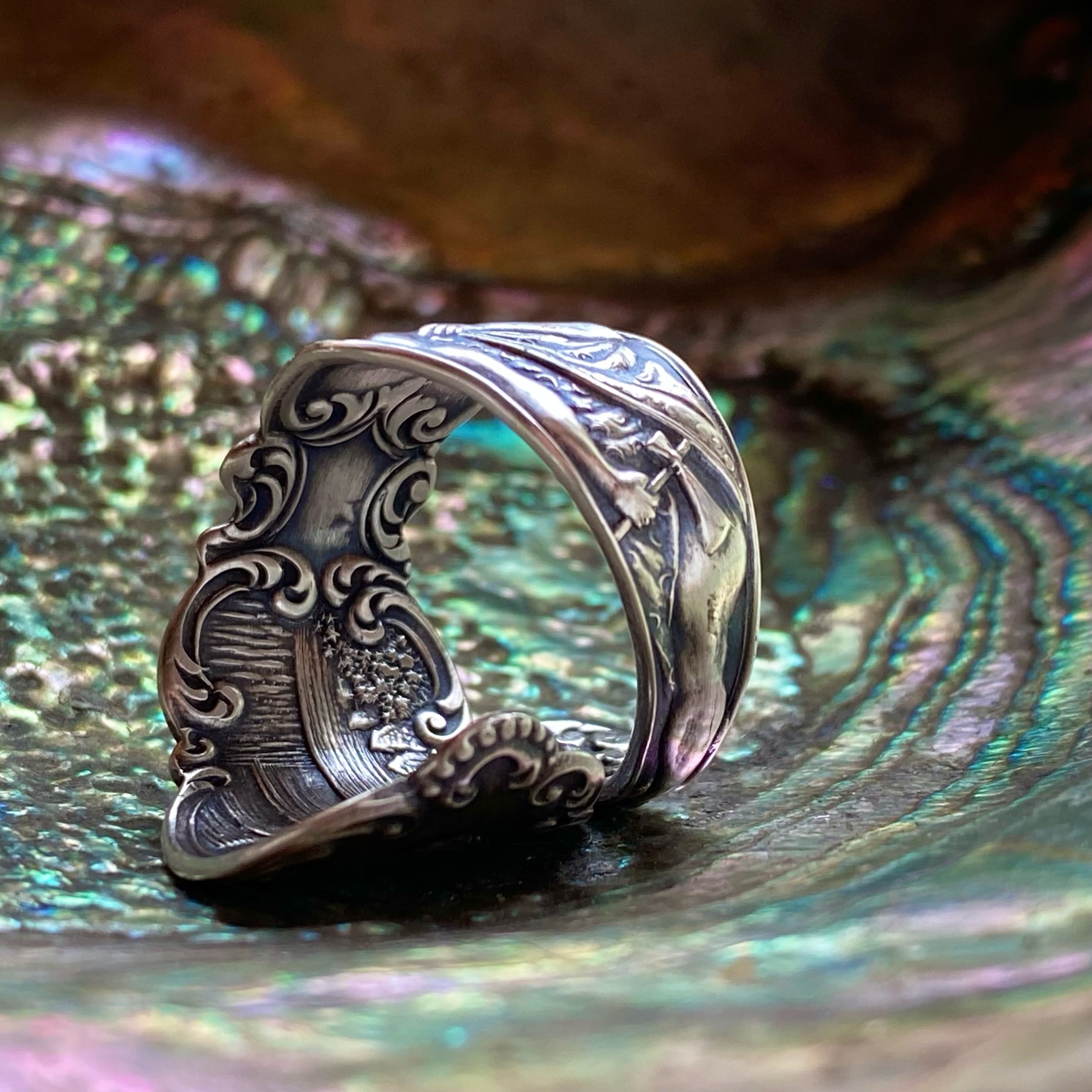 Sterling Spoon Ring - 1901 Buffalo & Warrior - LadyForge Jewelry