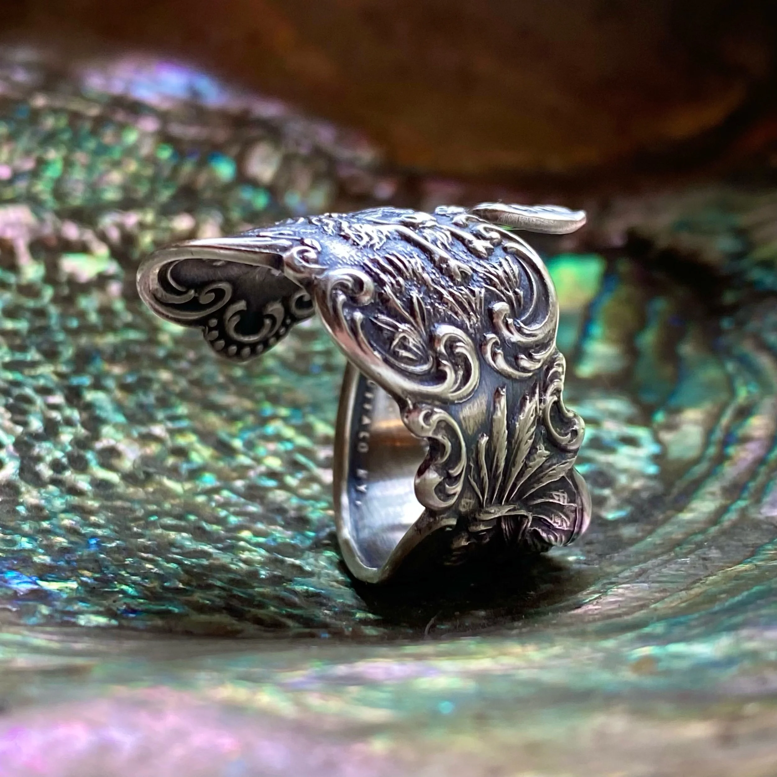 Sterling Spoon Ring - 1901 Buffalo & Warrior - LadyForge Jewelry