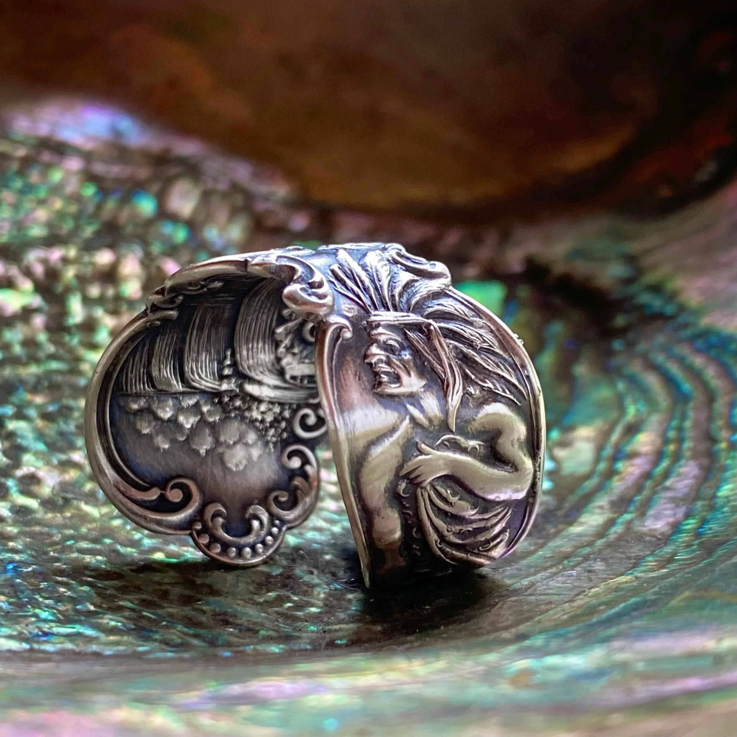 Sterling Spoon Ring - 1901 Buffalo & Warrior - LadyForge Jewelry