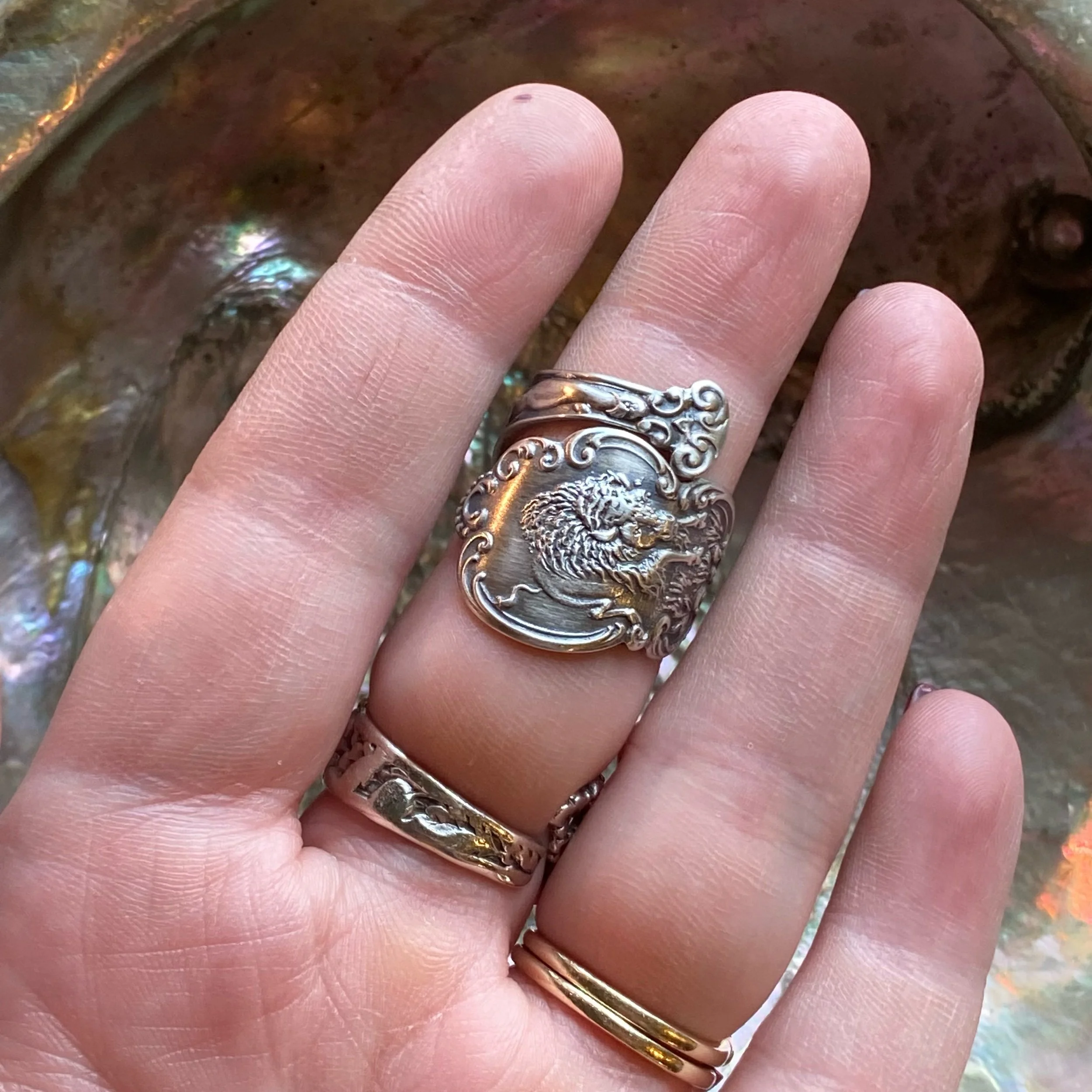 Sterling Spoon Ring - 1901 Buffalo & Warrior - LadyForge Jewelry