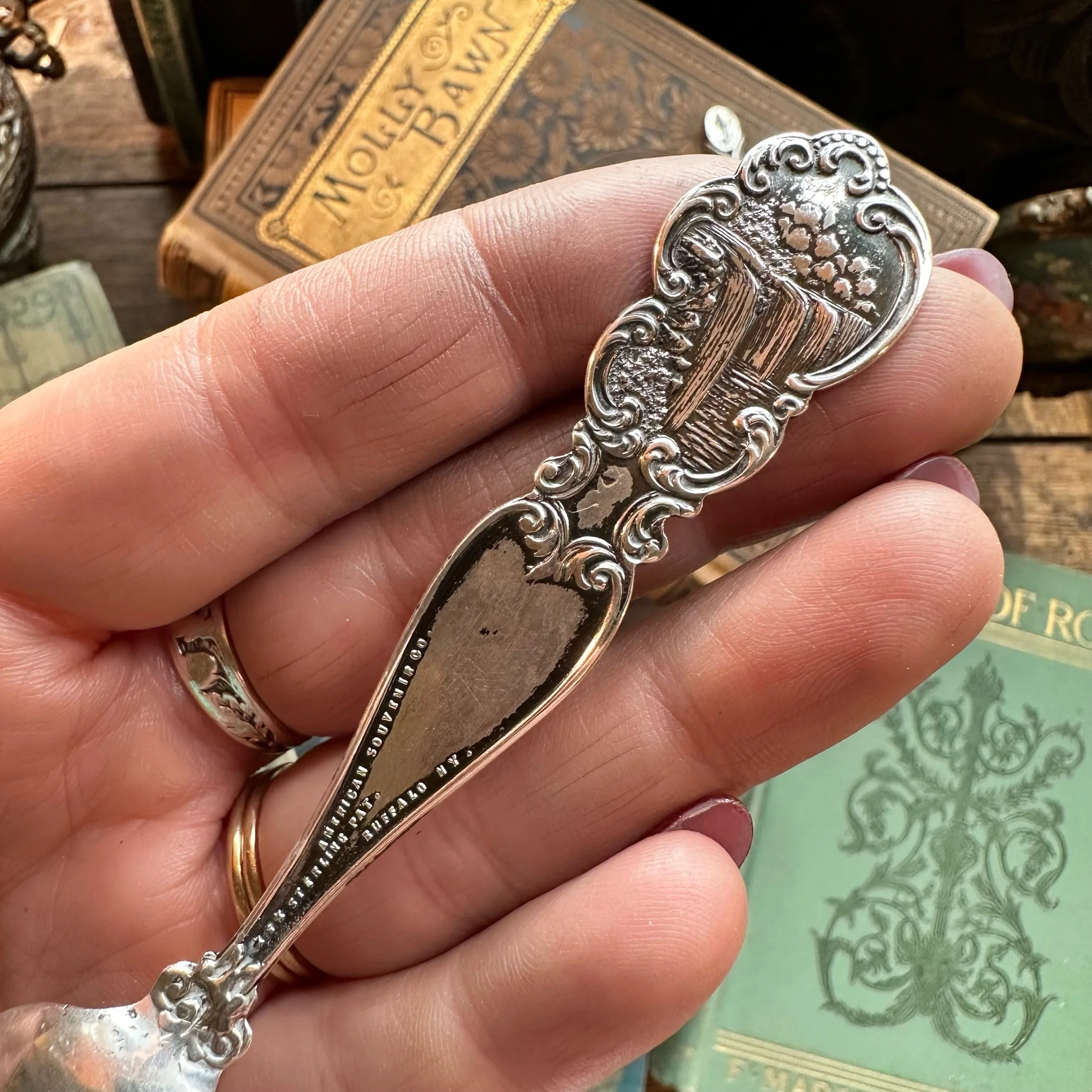 Sterling Spoon Ring - 1901 Buffalo & Warrior - LadyForge Jewelry