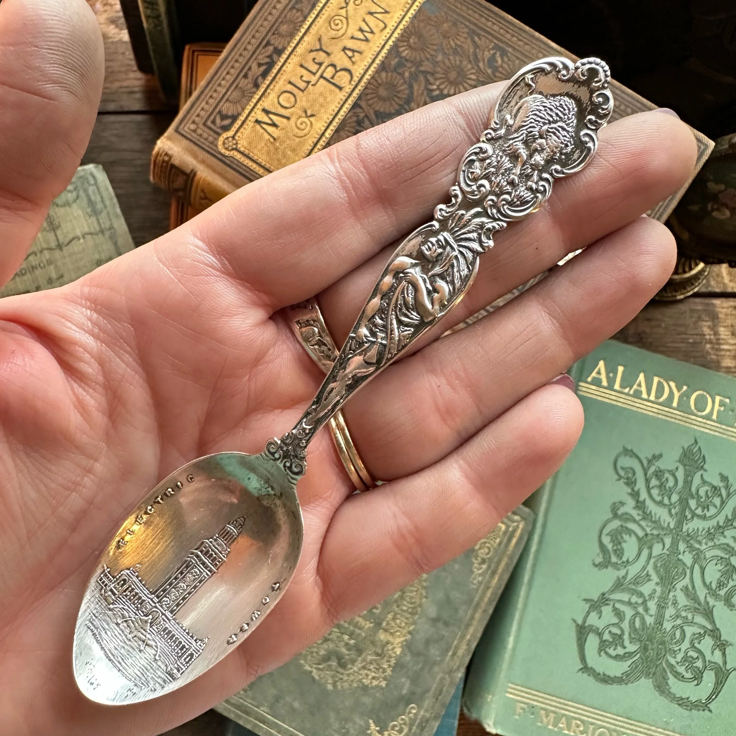 Sterling Spoon Ring - 1901 Buffalo & Warrior - LadyForge Jewelry