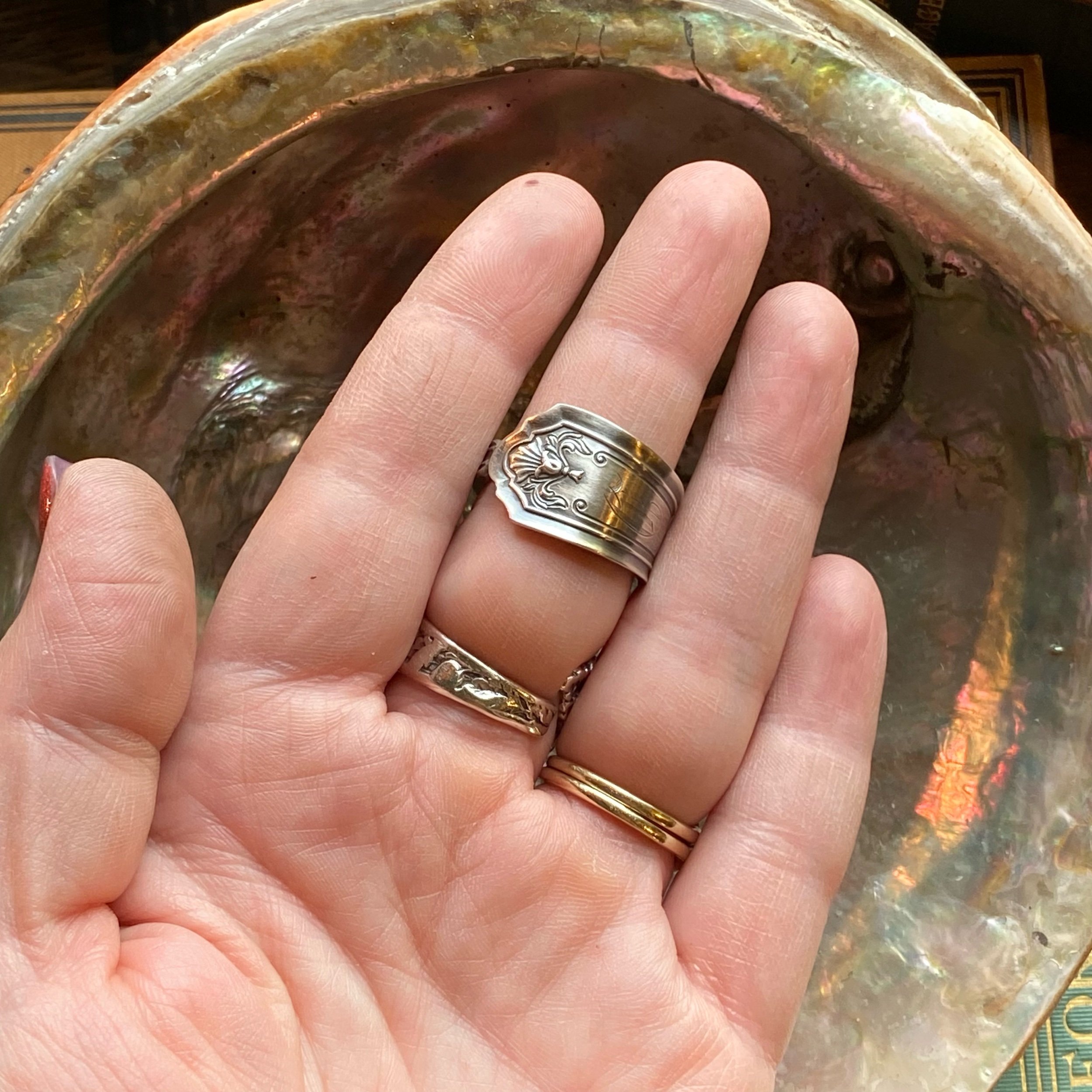 1912 Queen Louise Monogram C Sterling Spoon Ring - LadyForge Jewelry
