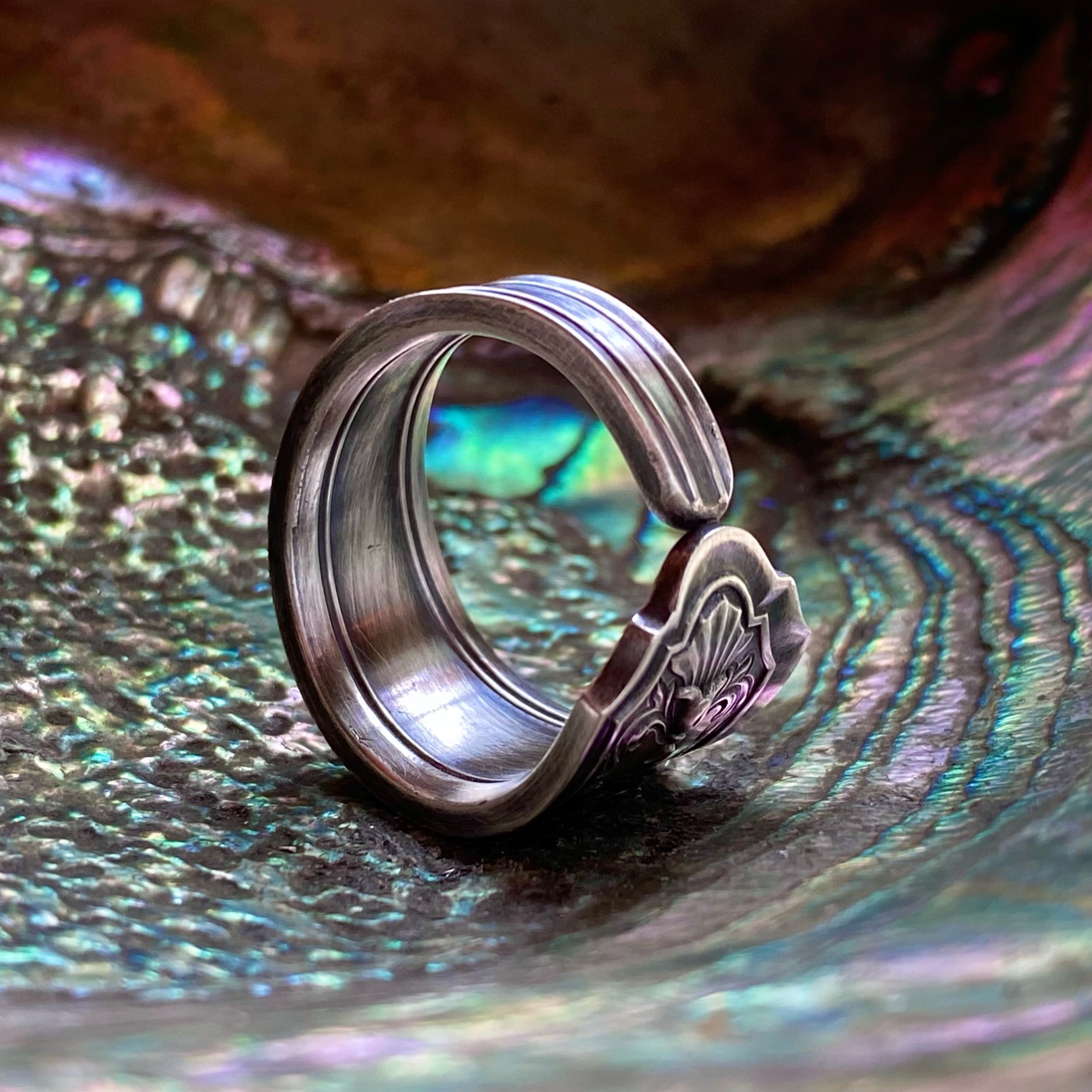 1912 Queen Louise Monogram C Sterling Spoon Ring - LadyForge Jewelry