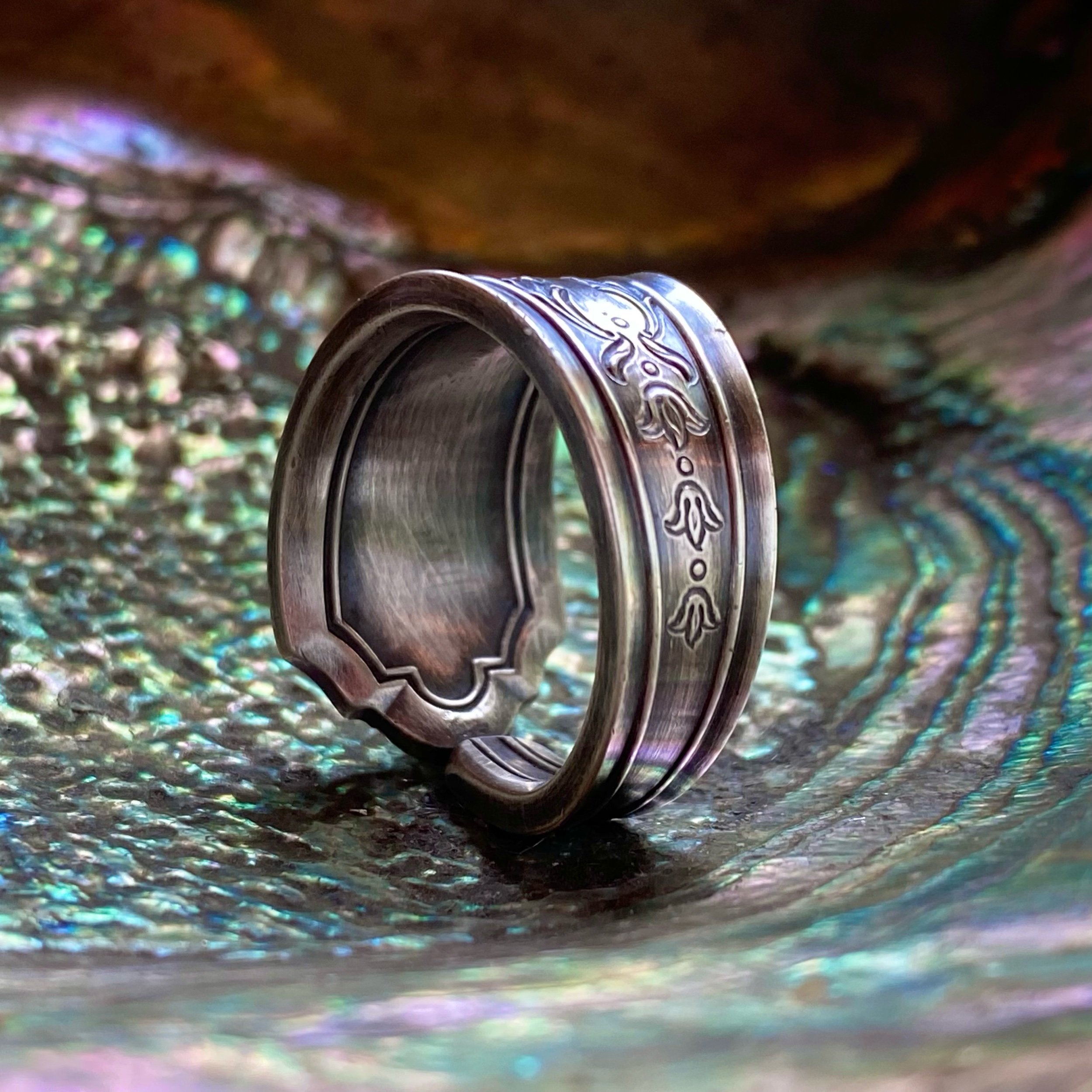 1912 Queen Louise Monogram C Sterling Spoon Ring - LadyForge Jewelry