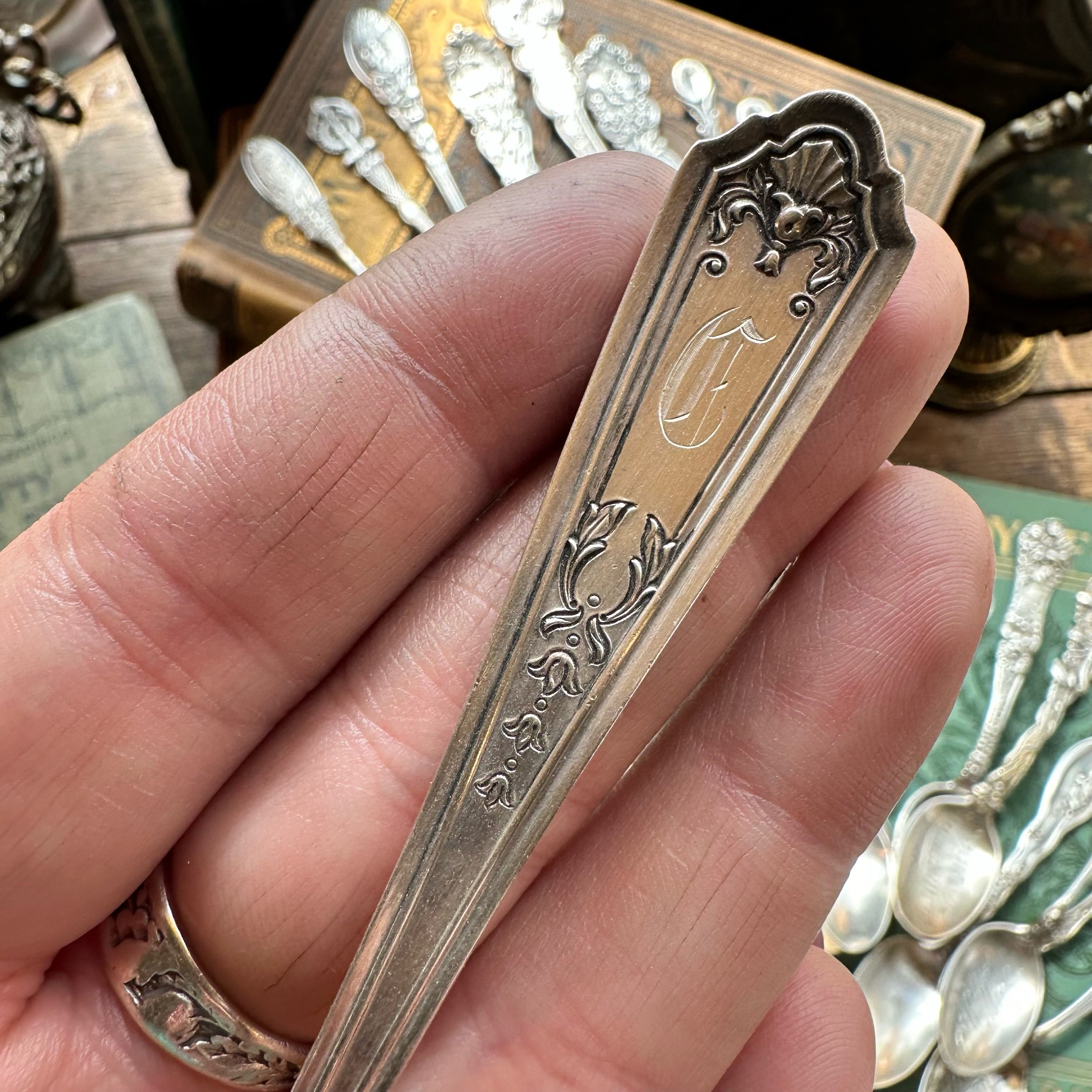 1912 Queen Louise Monogram C Sterling Spoon Ring - LadyForge Jewelry