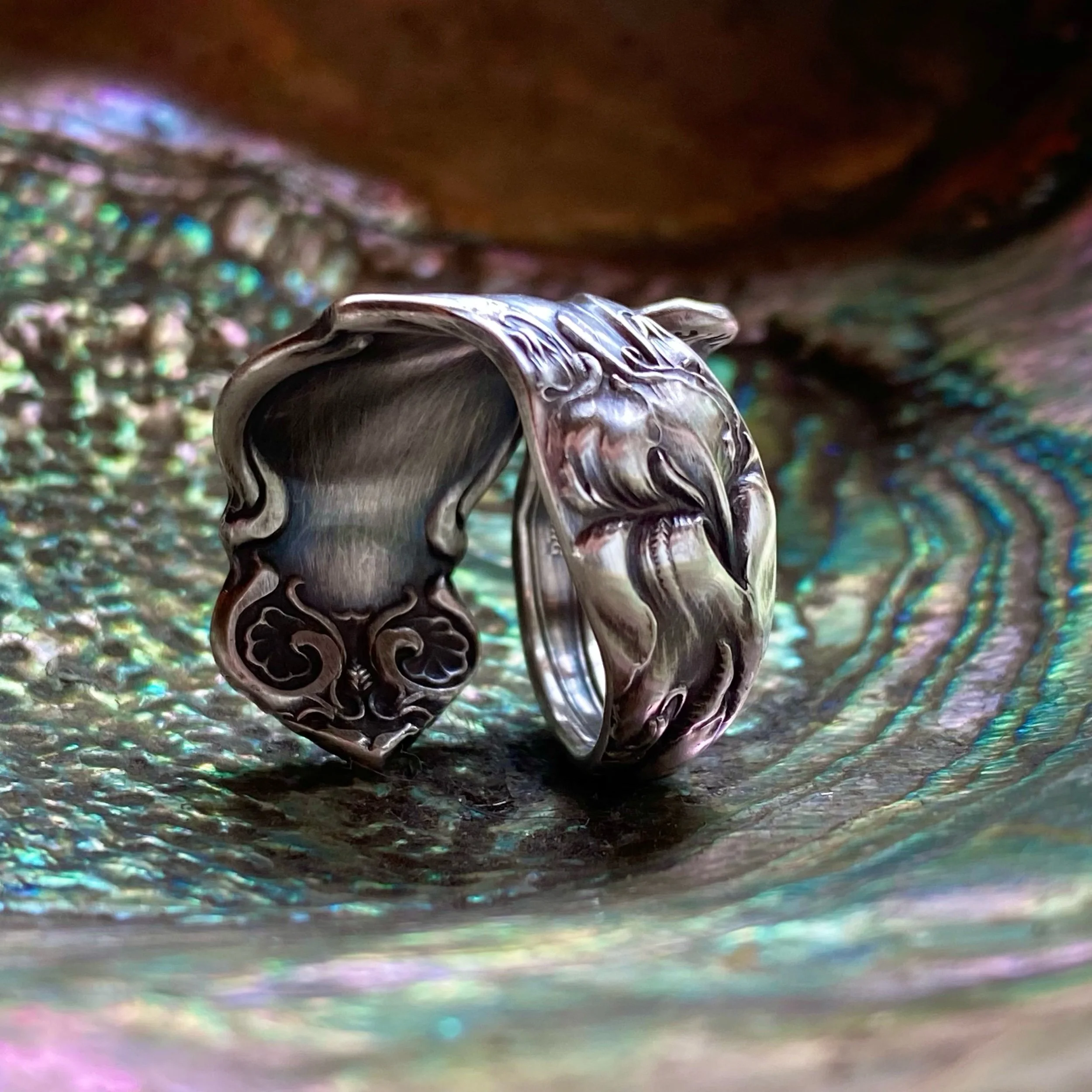 Iris Monogram F Sterling Spoon Ring - LadyForge Jewelry