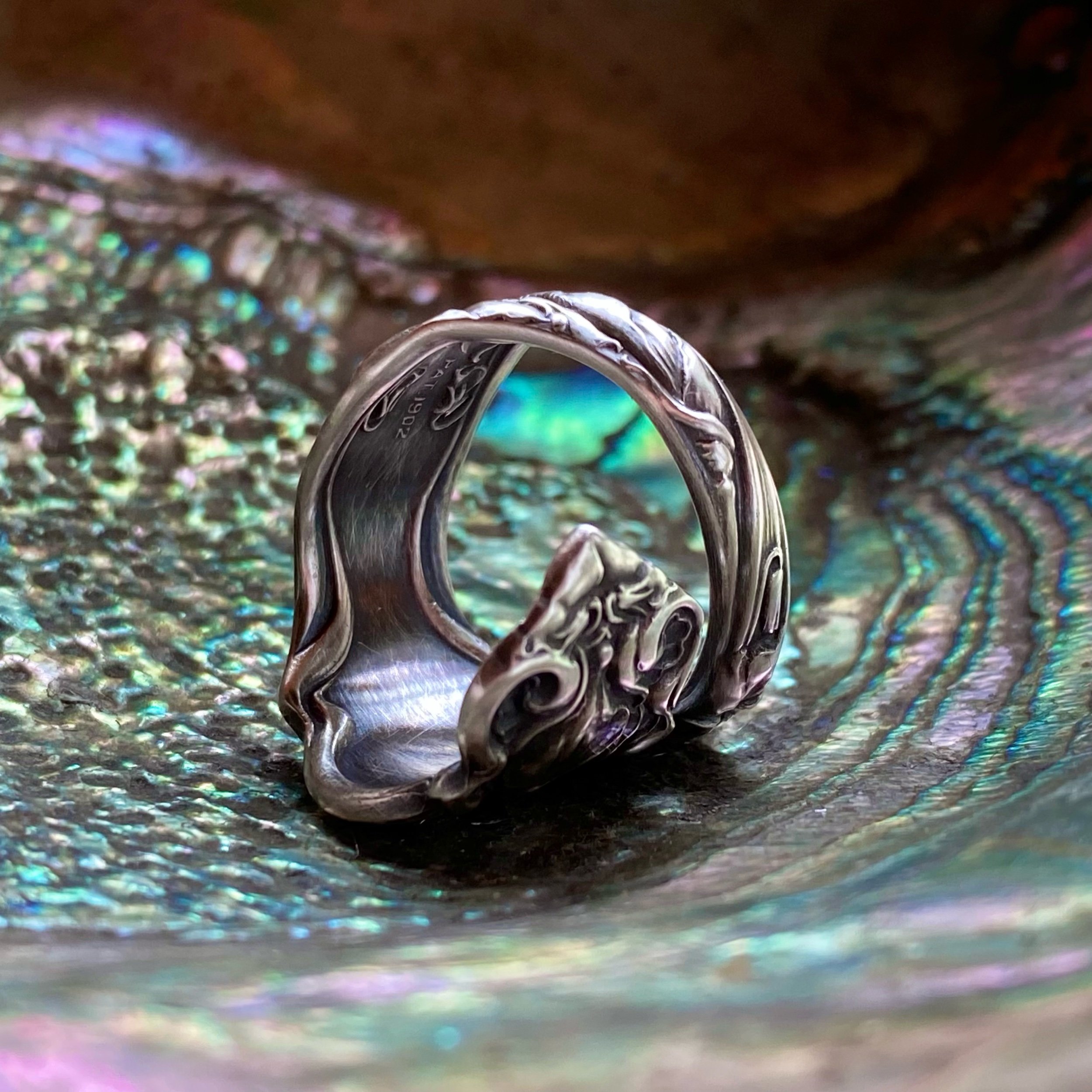 Iris Monogram F Sterling Spoon Ring - LadyForge Jewelry