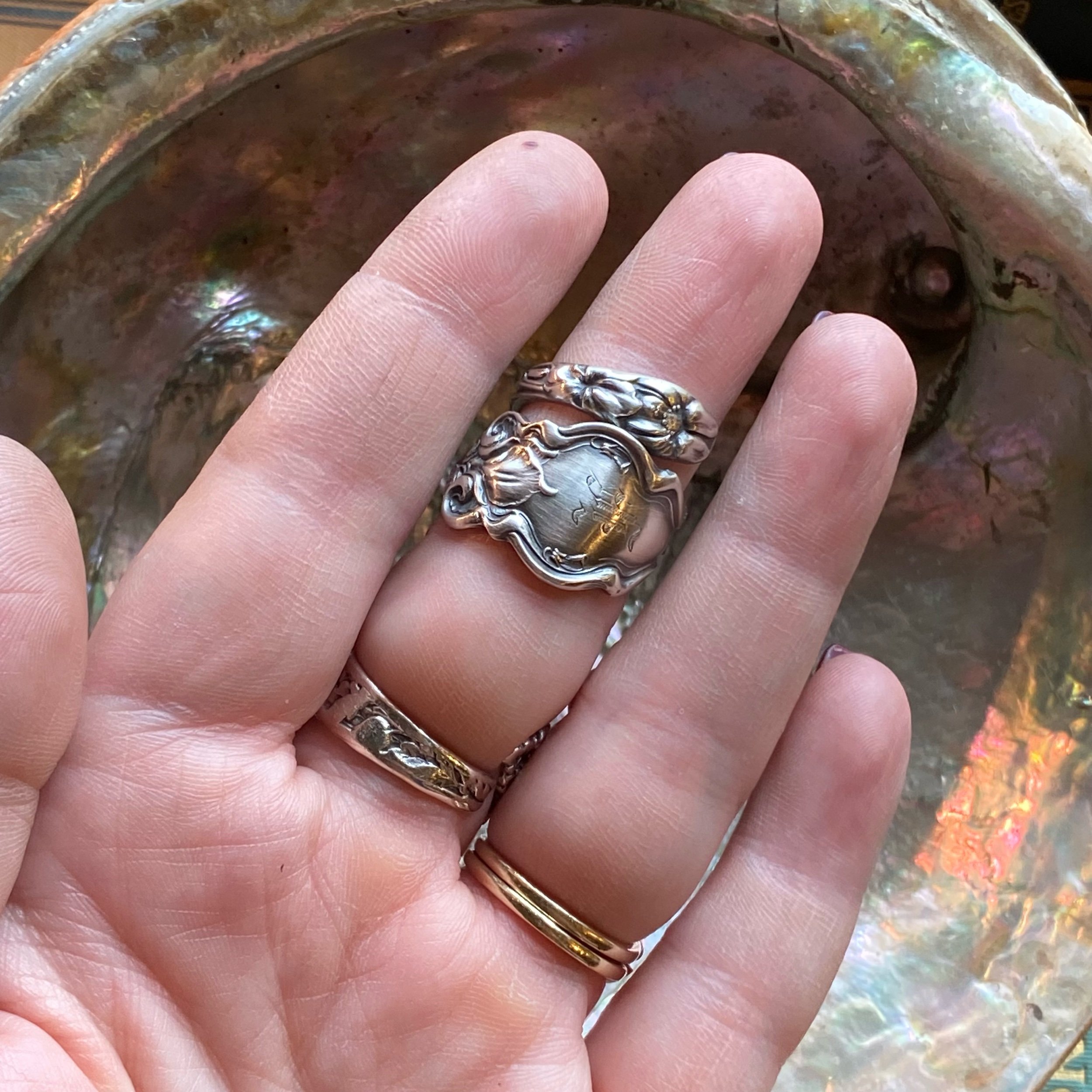 Iris Monogram F Sterling Spoon Ring - LadyForge Jewelry