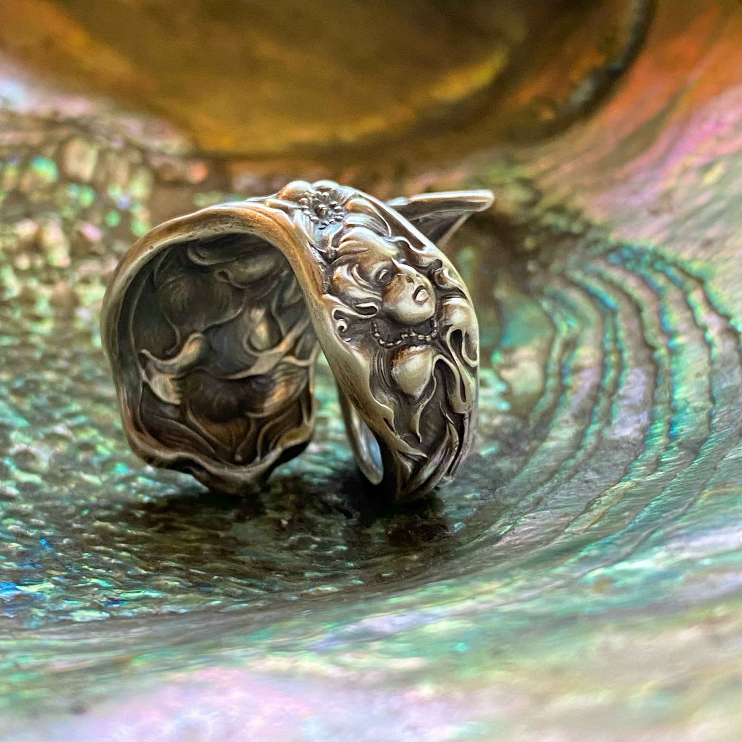1904 Cupids Bouquet Sterling Spoon Ring - LadyForge Jewelry