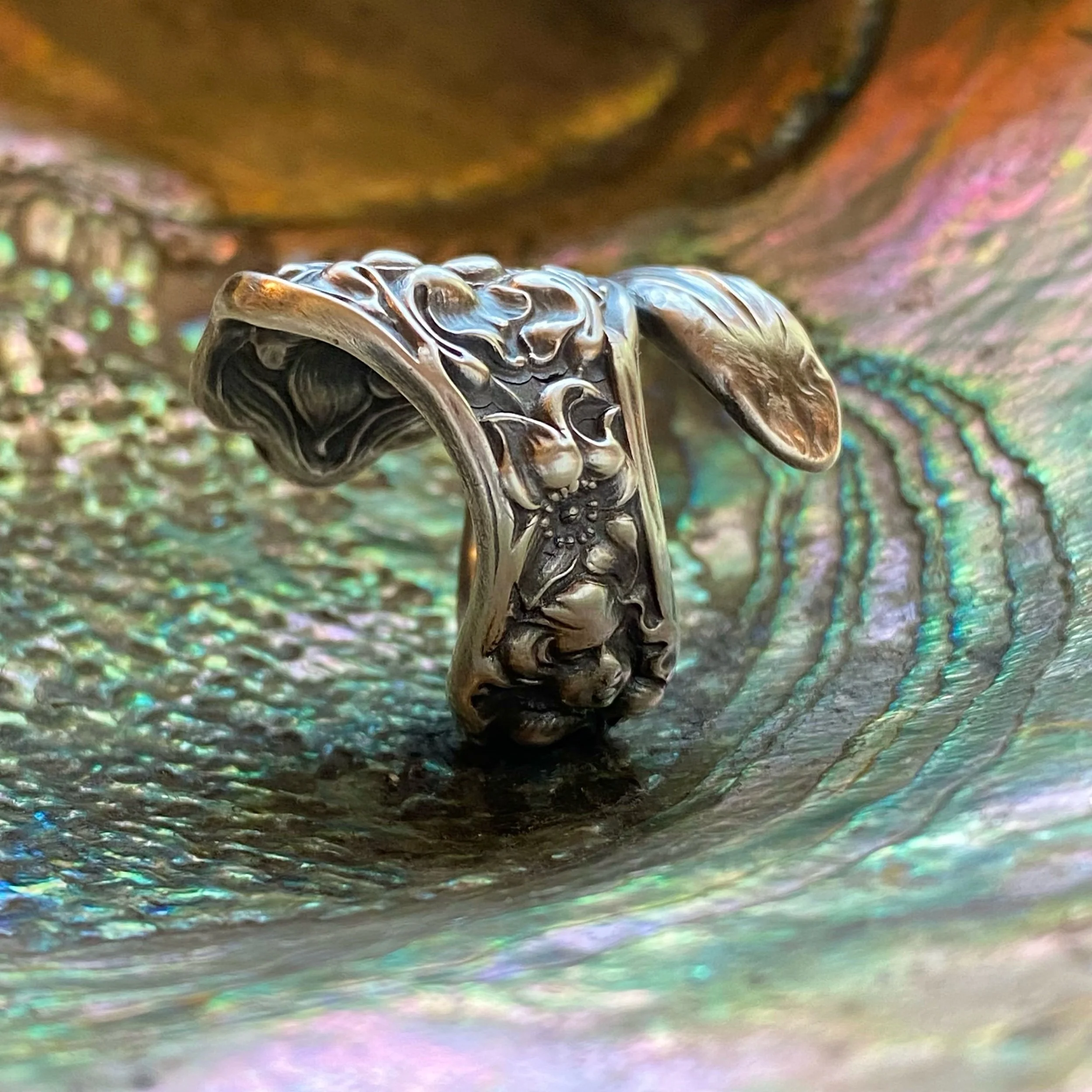 1904 Cupids Bouquet Sterling Spoon Ring - LadyForge Jewelry