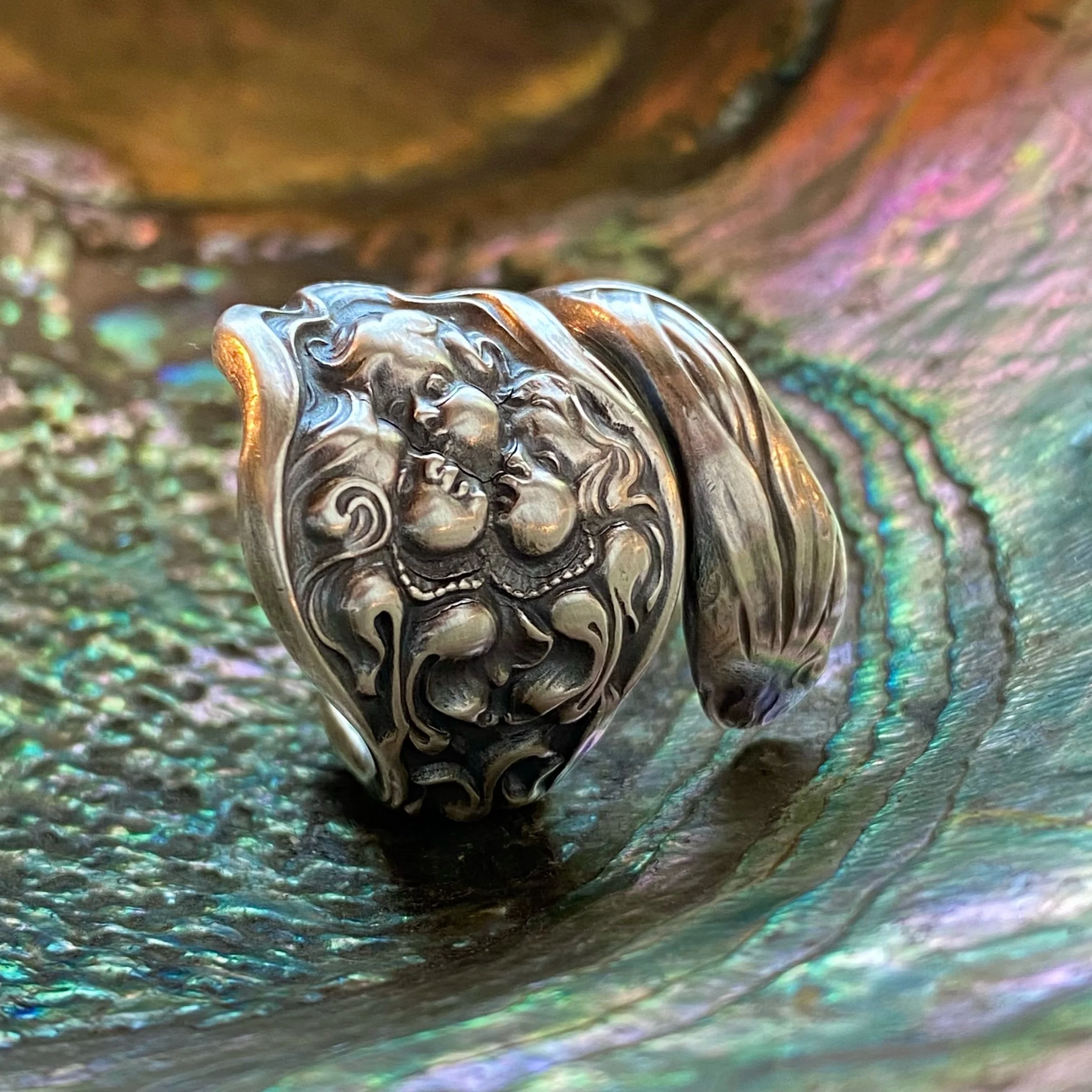 1904 Cupids Bouquet Sterling Spoon Ring - LadyForge Jewelry