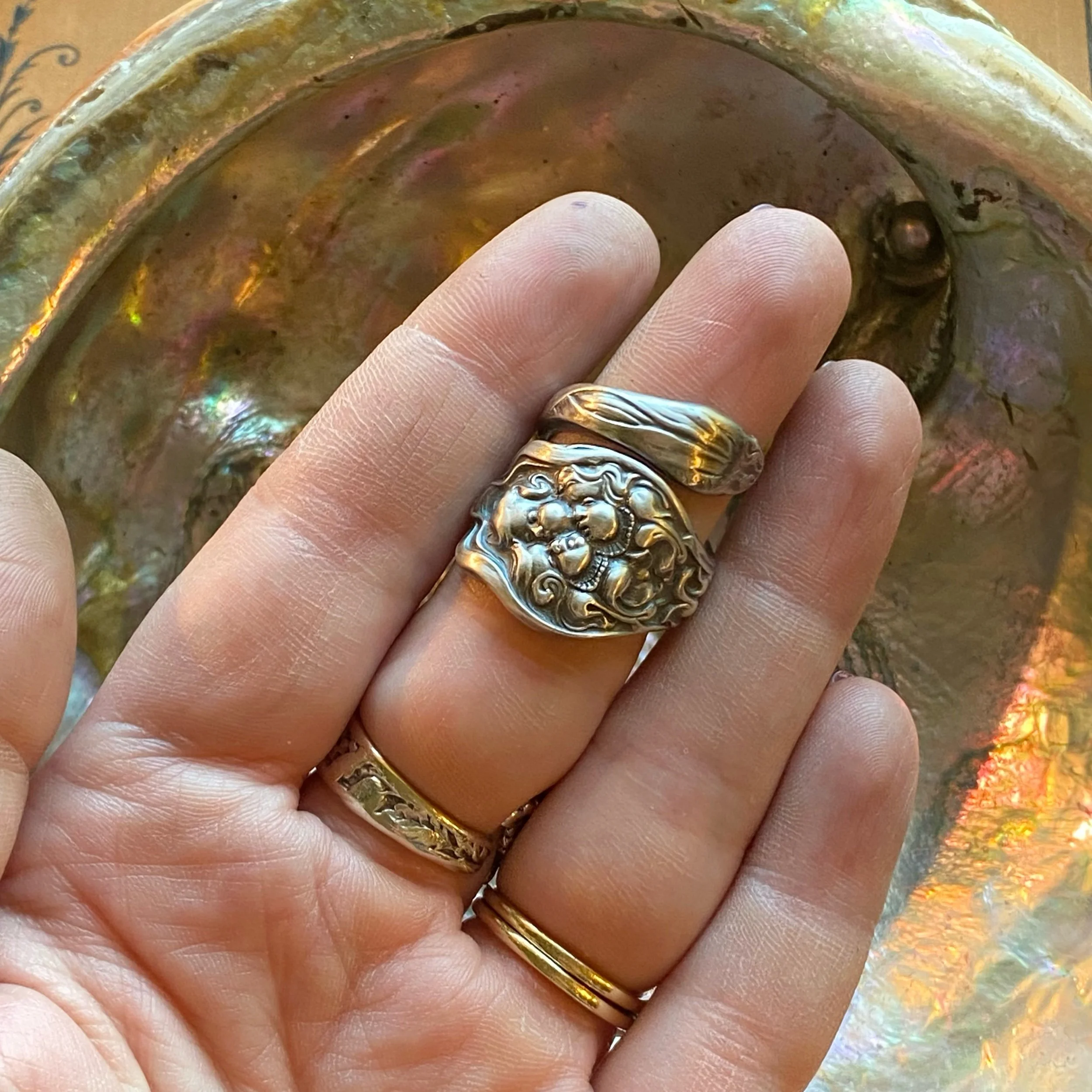 1904 Cupids Bouquet Sterling Spoon Ring - LadyForge Jewelry
