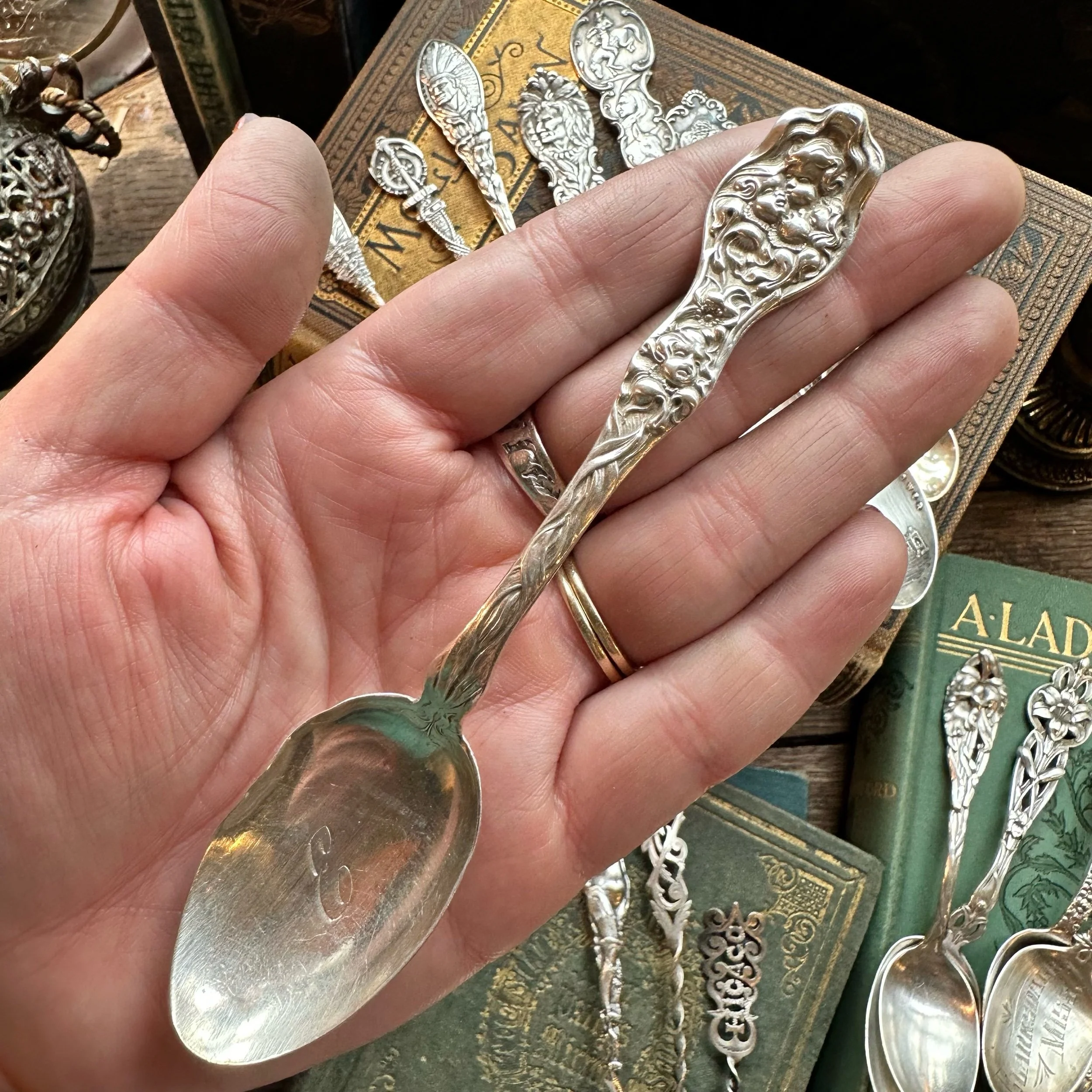 1904 Cupids Bouquet Sterling Spoon Ring - LadyForge Jewelry