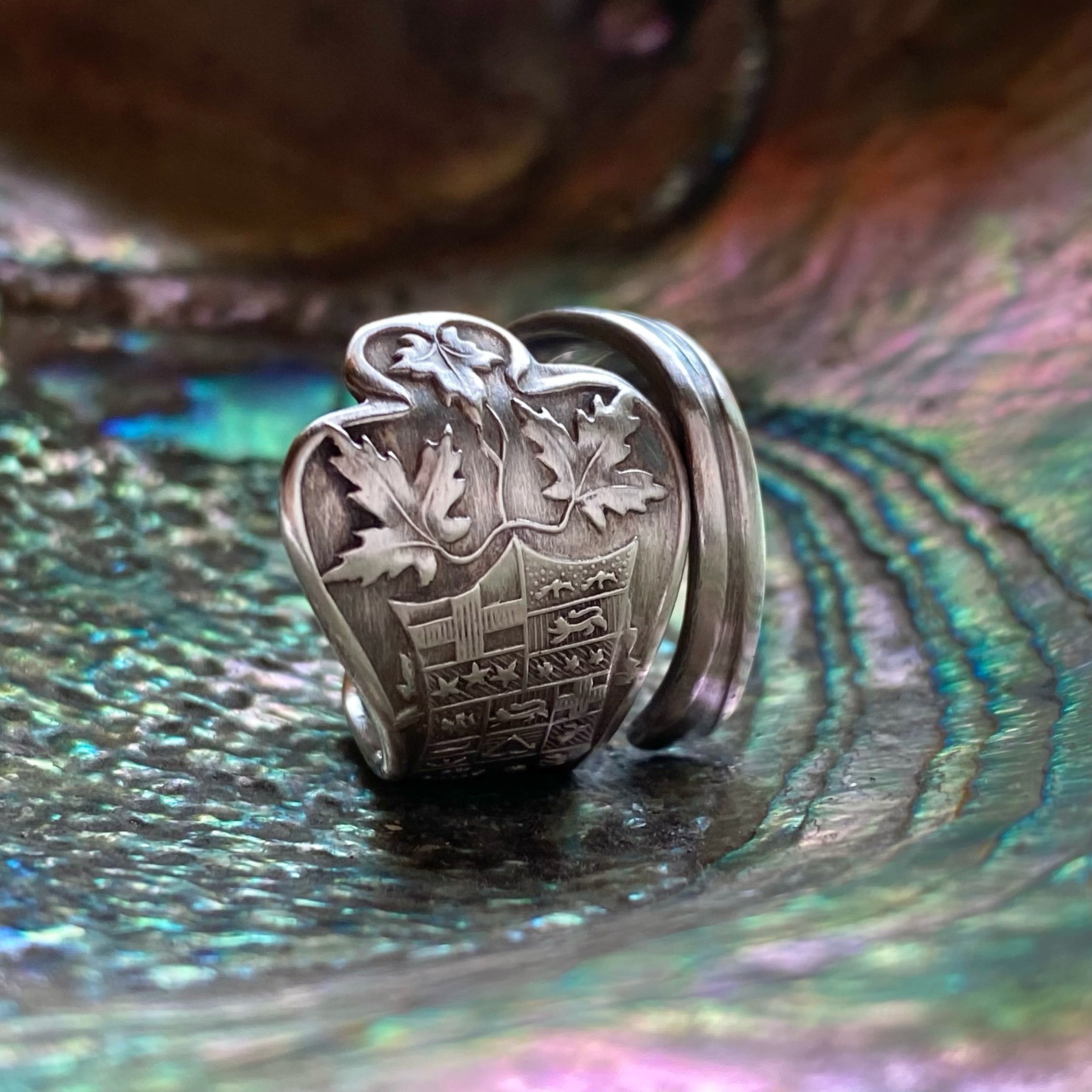 Canadian Coat of Arms Sterling Spoon Ring - LadyForge Jewelry