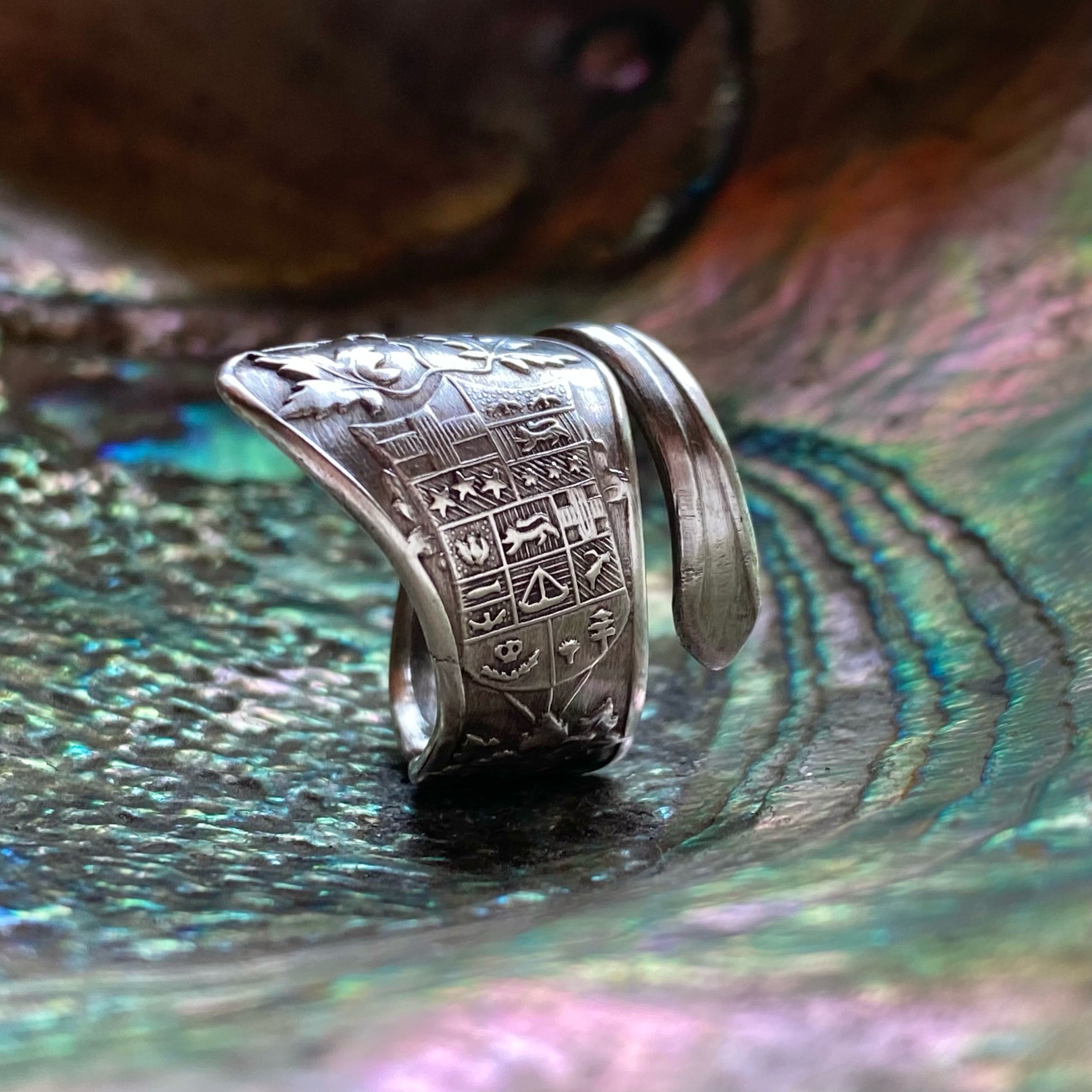Canadian Coat of Arms Sterling Spoon Ring - LadyForge Jewelry
