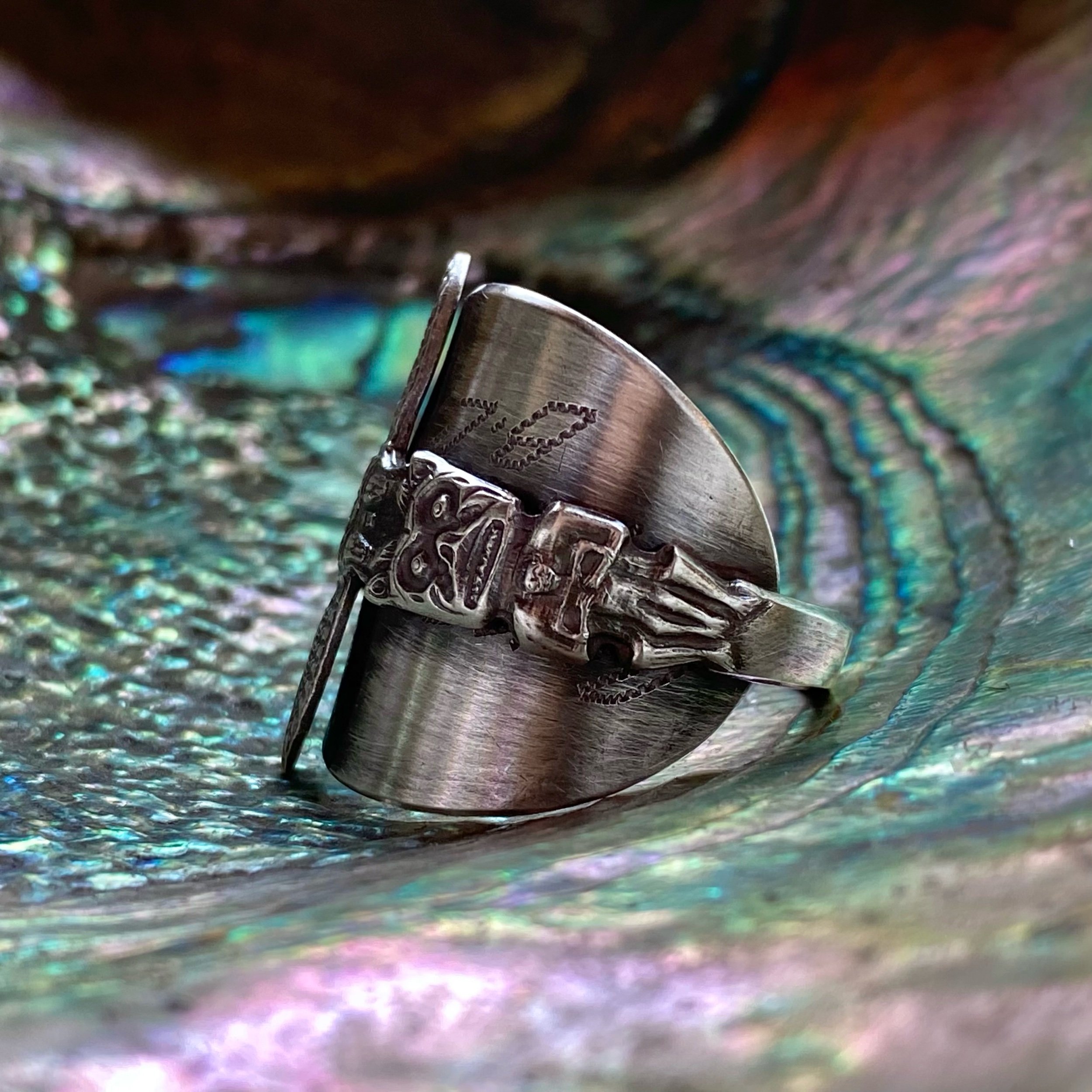 Eagle Totem Wrap Sterling Spoon Ring - LadyForge Jewelry