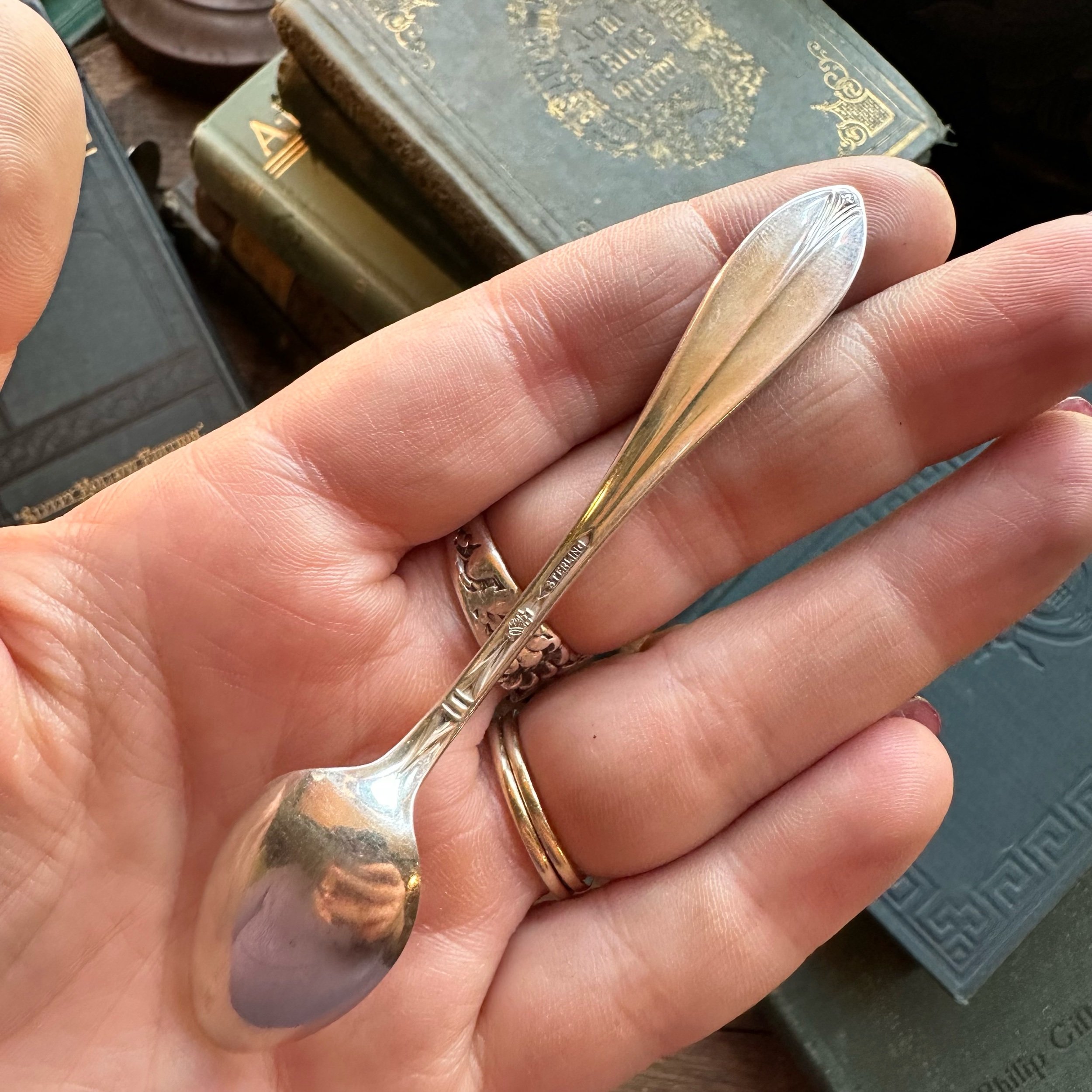 1938 Gadroonette Monogram H Sterling Spoon Ring - LadyForge Jewelry