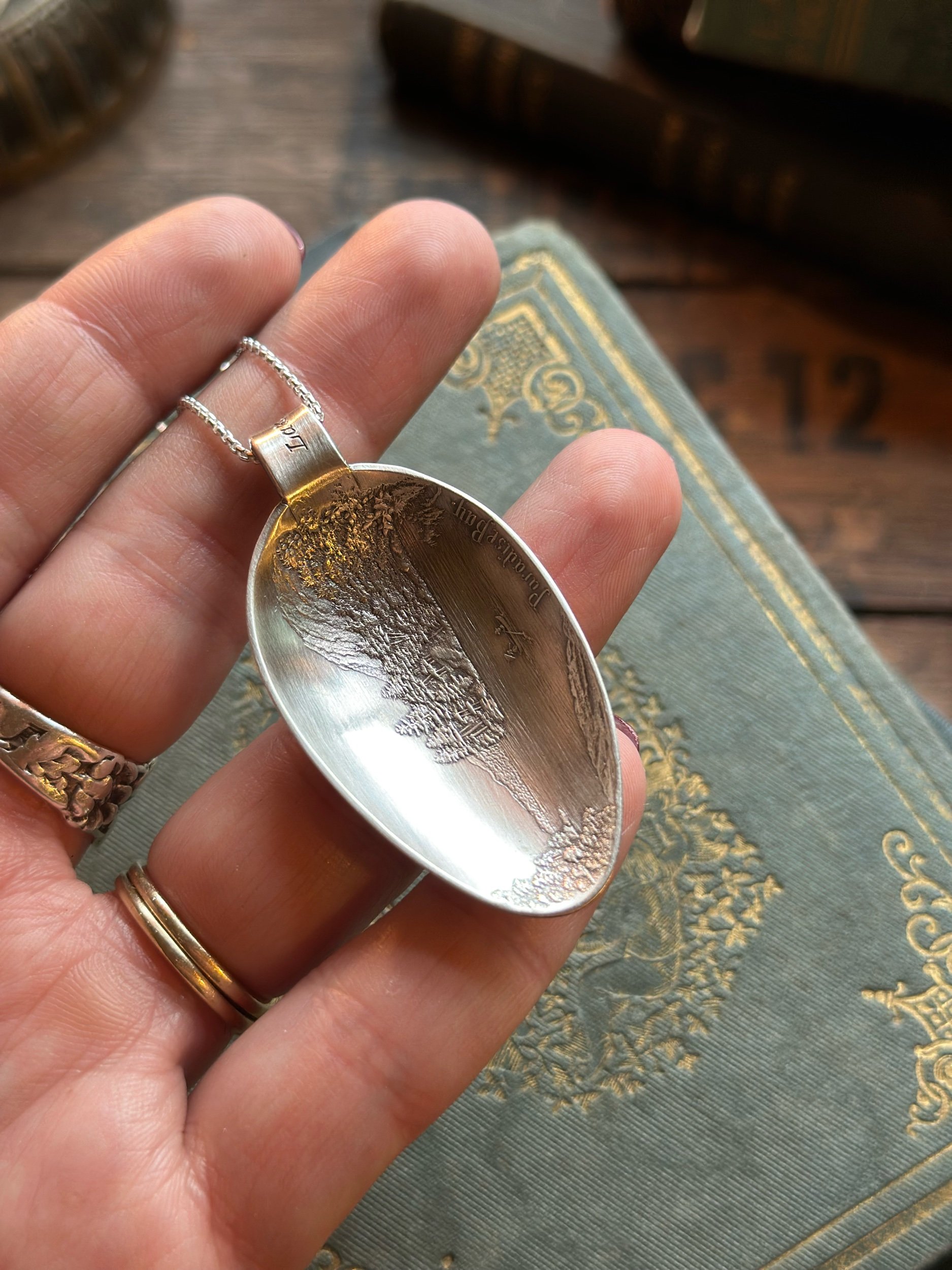Paradise Bay Lake George, New York, Sterling Spoon Necklace - LadyForge Jewelry