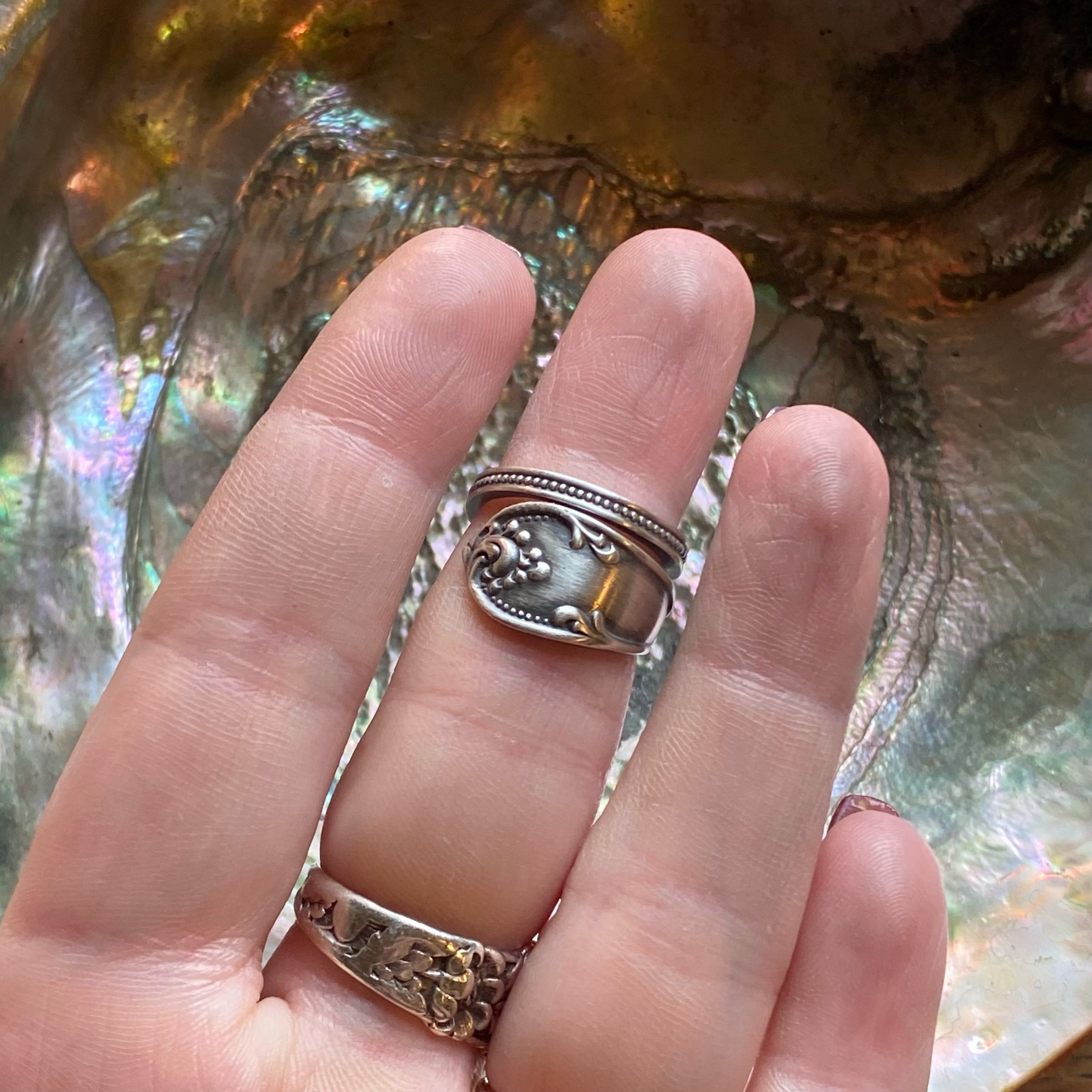 1895 Dainty Rustic Sterling Spoon Ring - LadyForge Jewelry