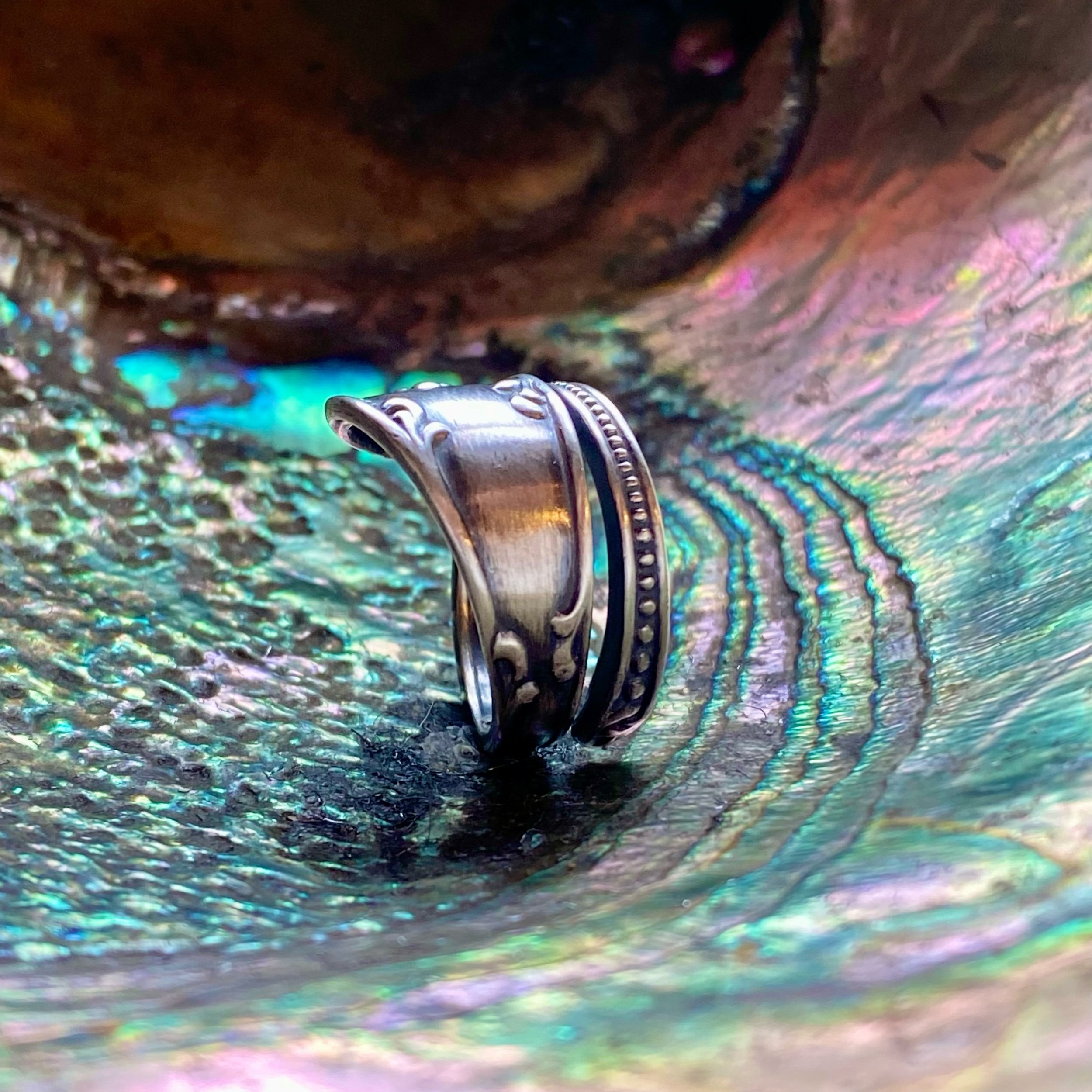 1895 Dainty Rustic Sterling Spoon Ring - LadyForge Jewelry