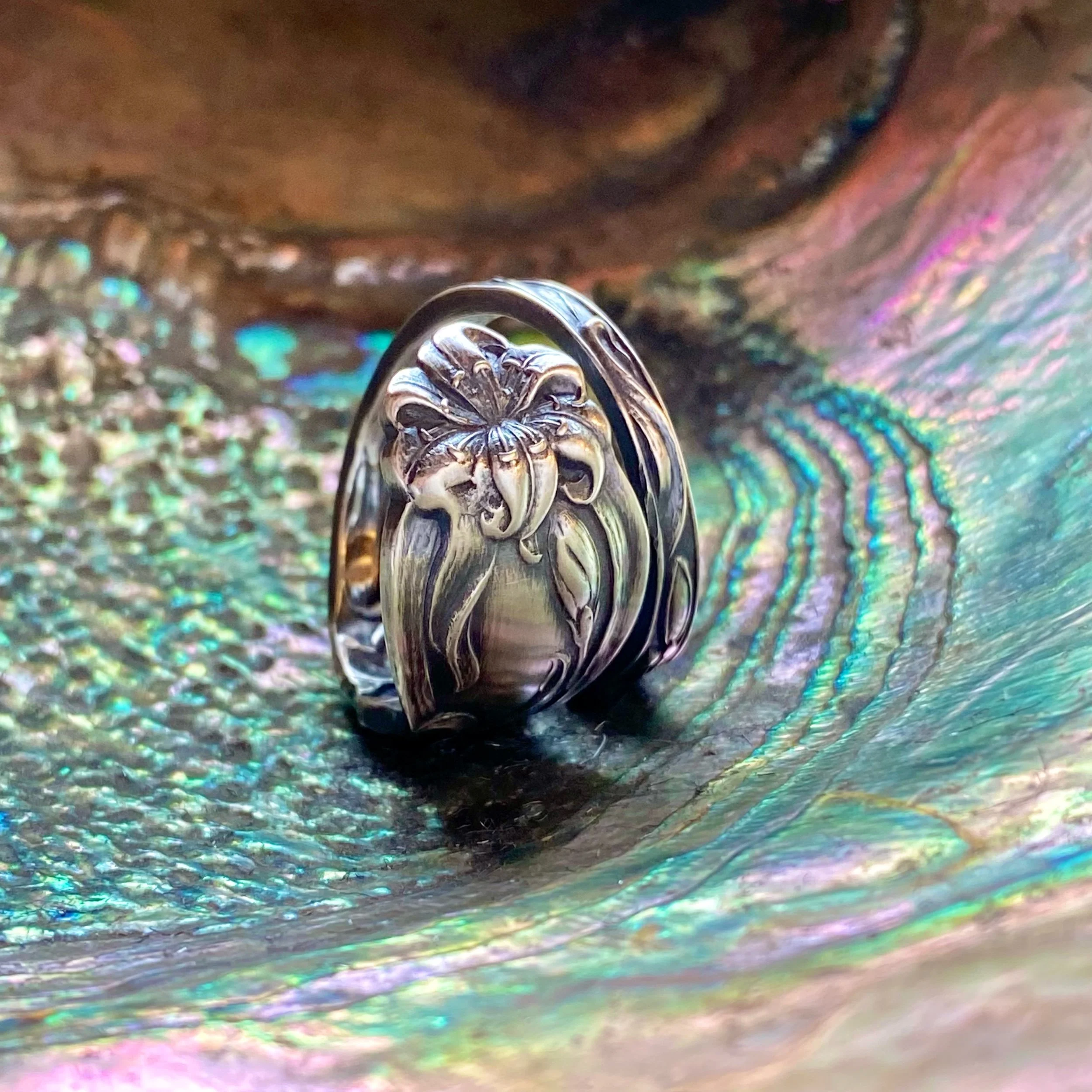 1910 Lily Sterling Spoon Ring - LadyForge Jewelry