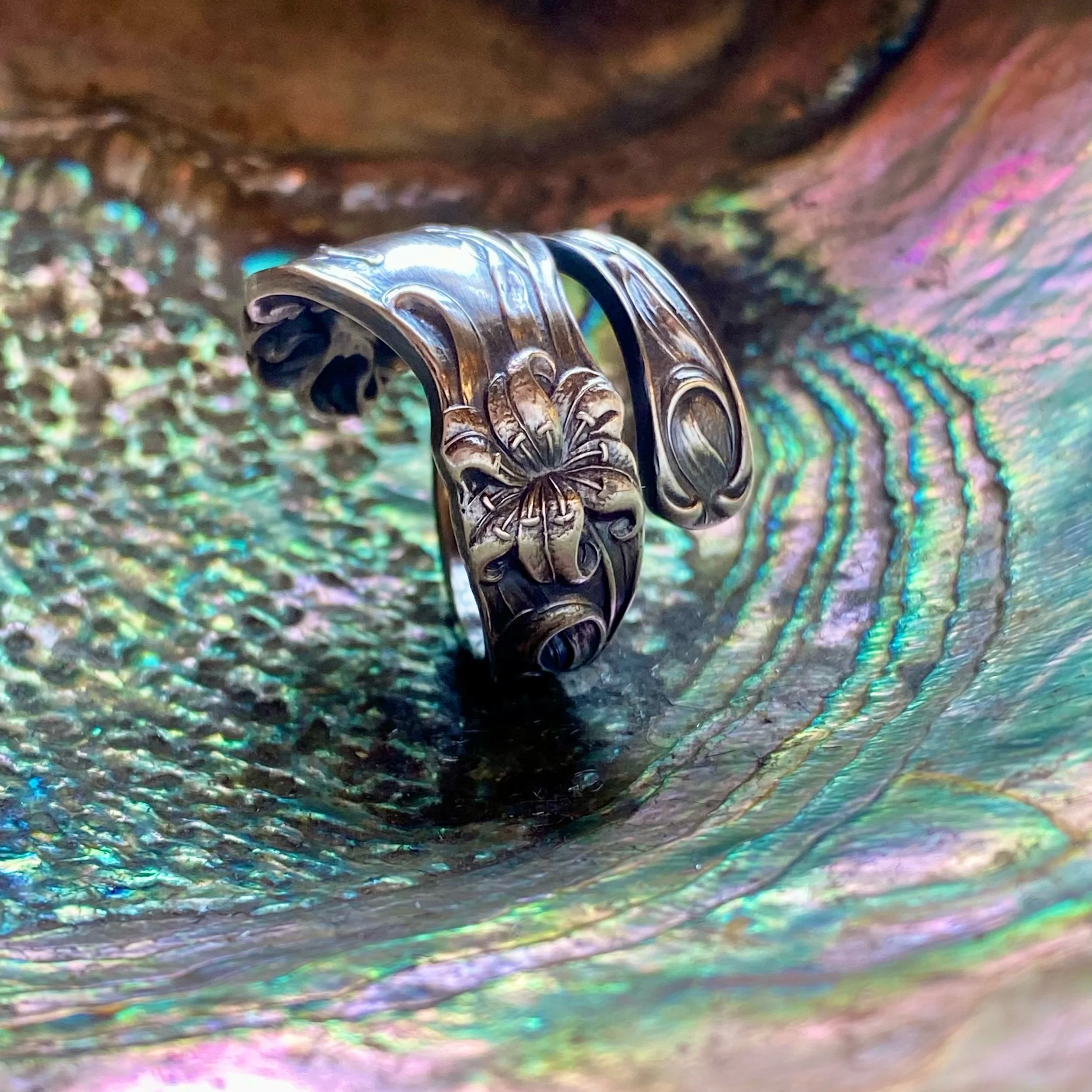 1910 Lily Sterling Spoon Ring - LadyForge Jewelry