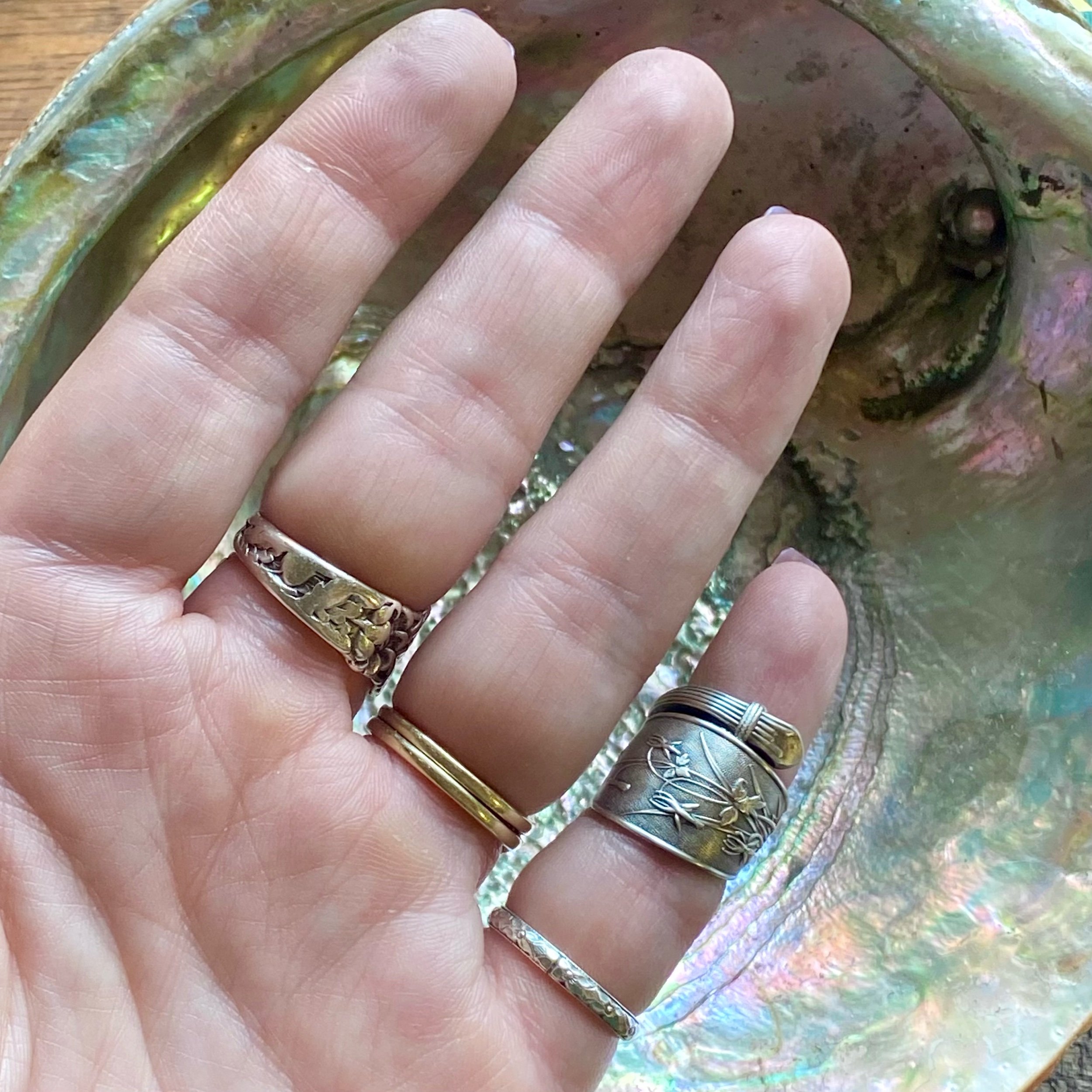 1870 Honeysuckle Sterling Spoon Ring - LadyForge Jewelry