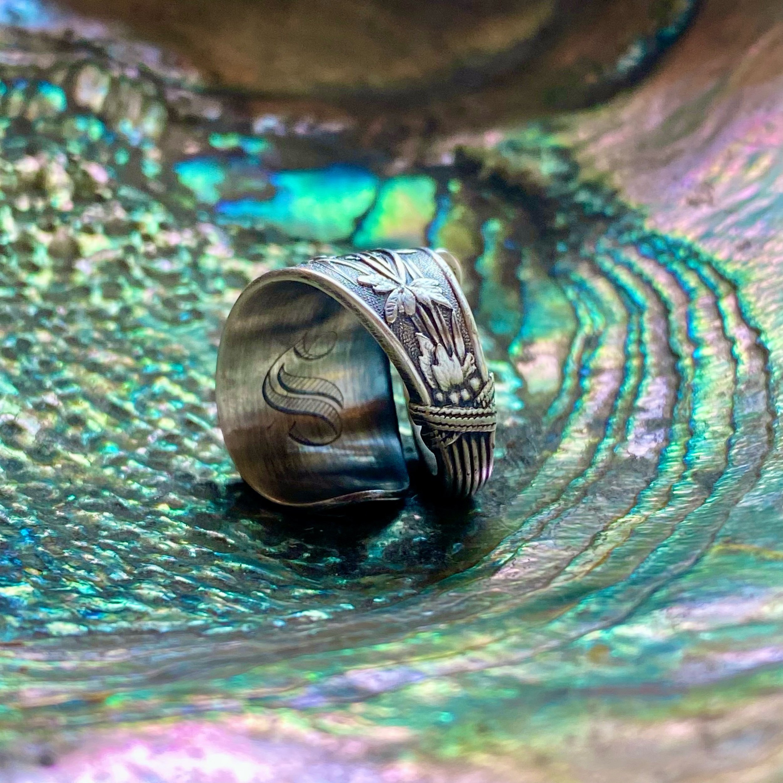 1870 Honeysuckle Sterling Spoon Ring - LadyForge Jewelry