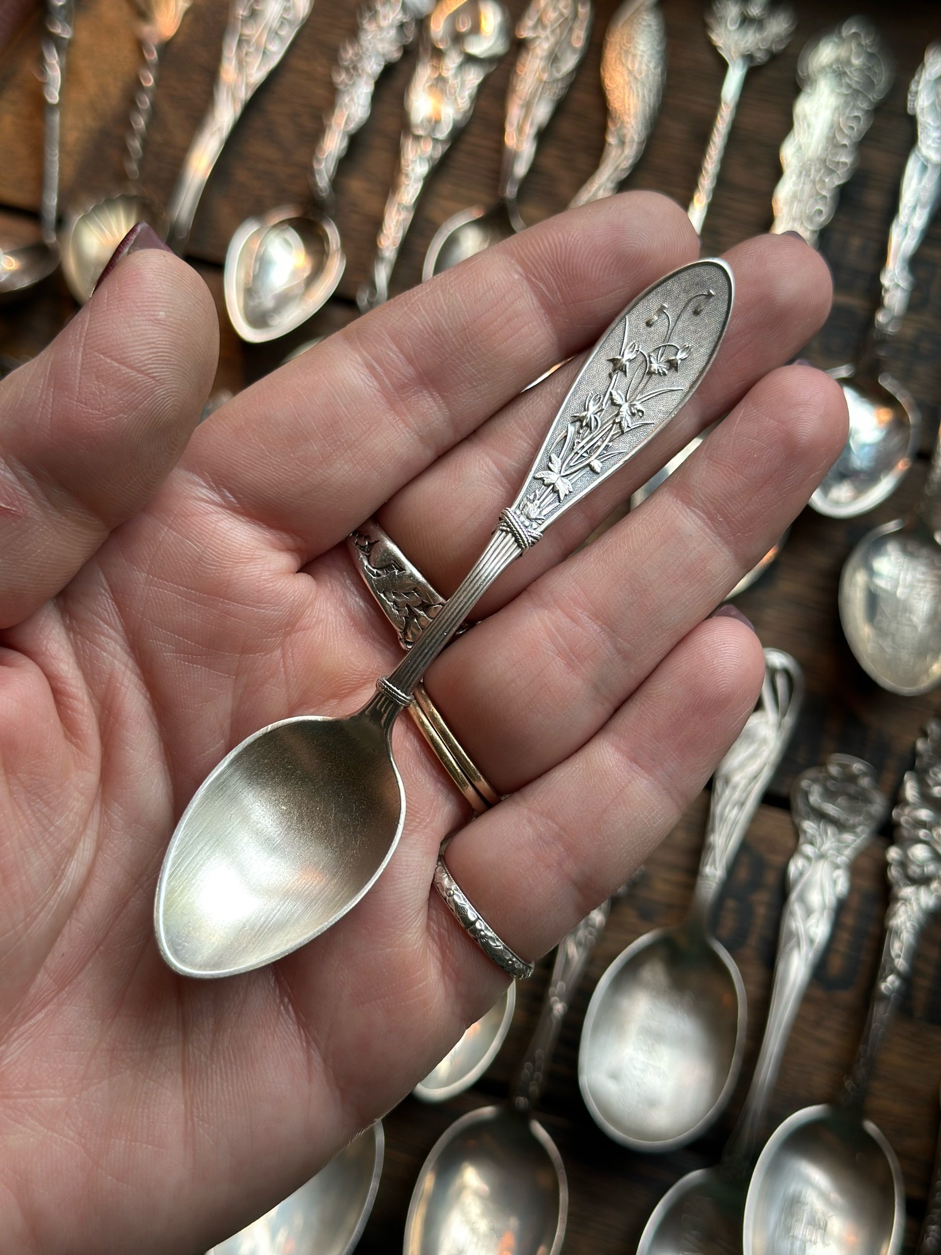 1870 Honeysuckle Sterling Spoon Ring - LadyForge Jewelry