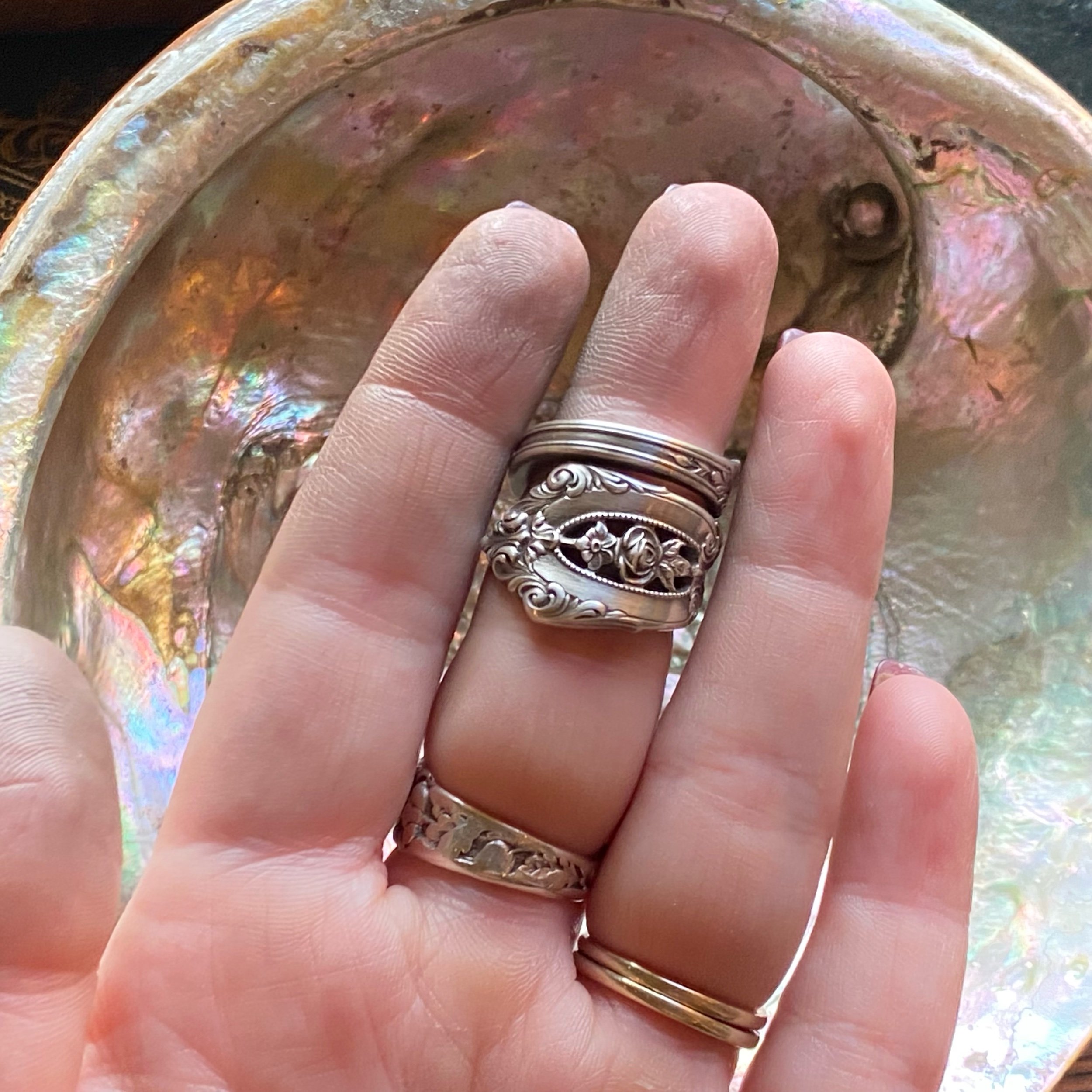 1934 Rose Point Sterling Spoon Ring - LadyForge Jewelry