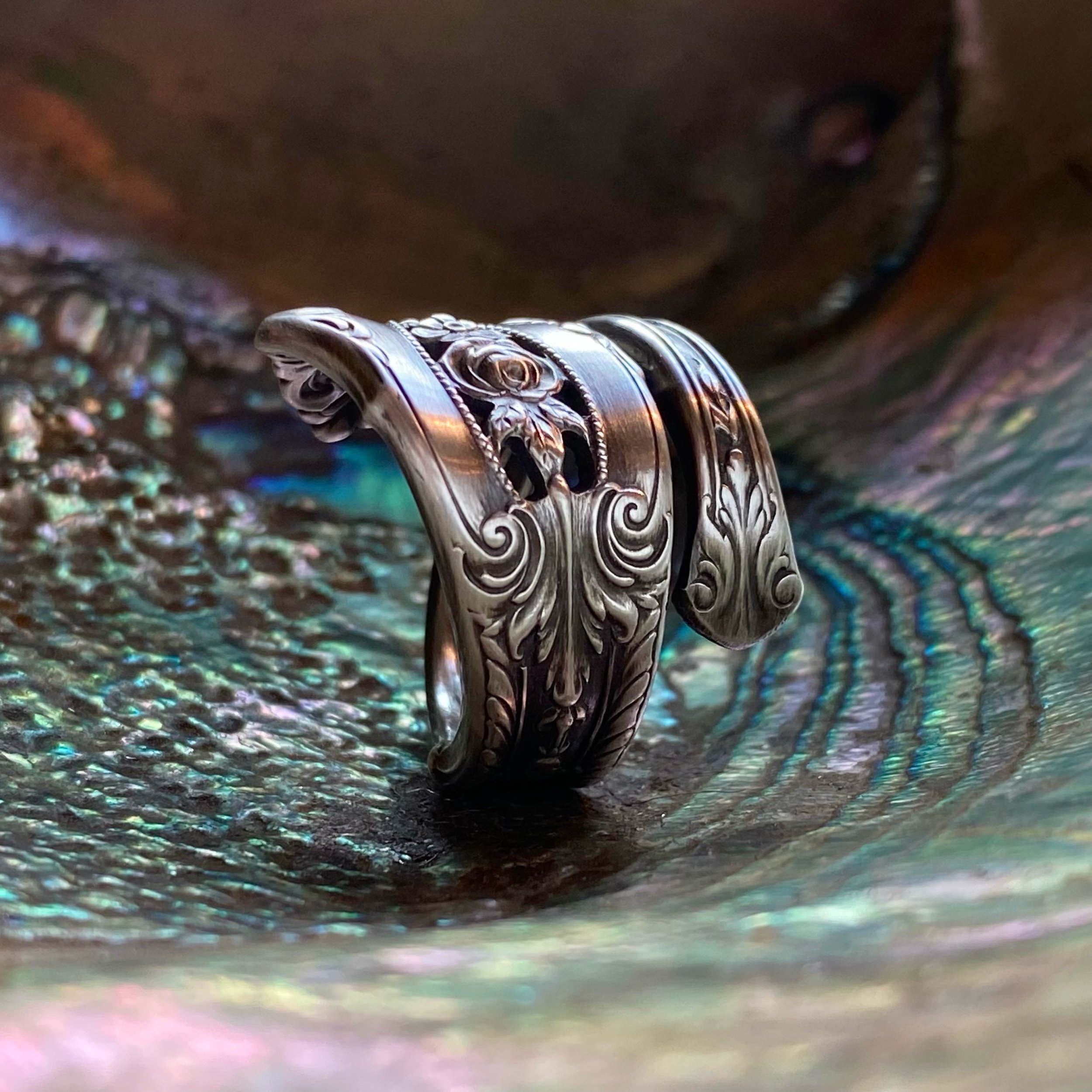 1934 Rose Point Sterling Spoon Ring - LadyForge Jewelry