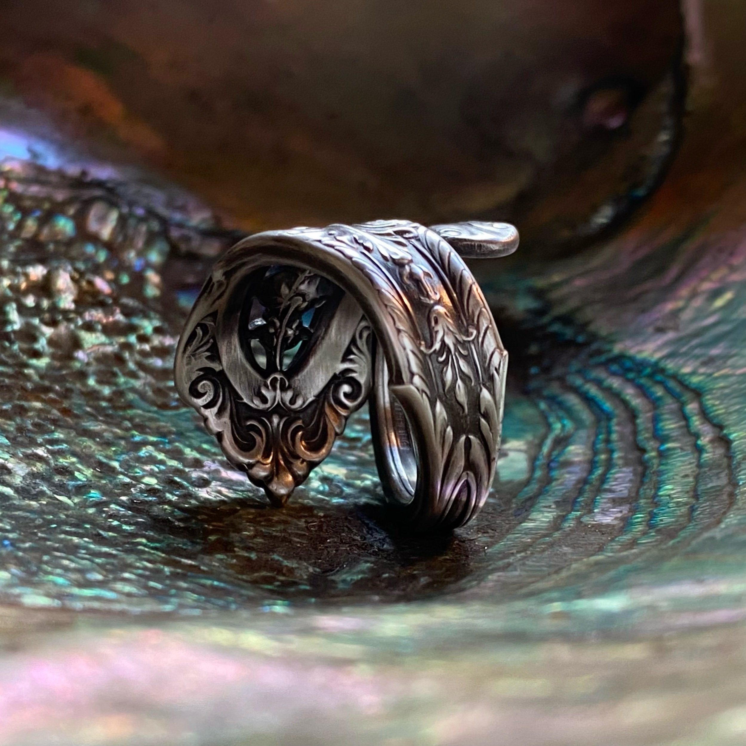 1934 Rose Point Sterling Spoon Ring - LadyForge Jewelry