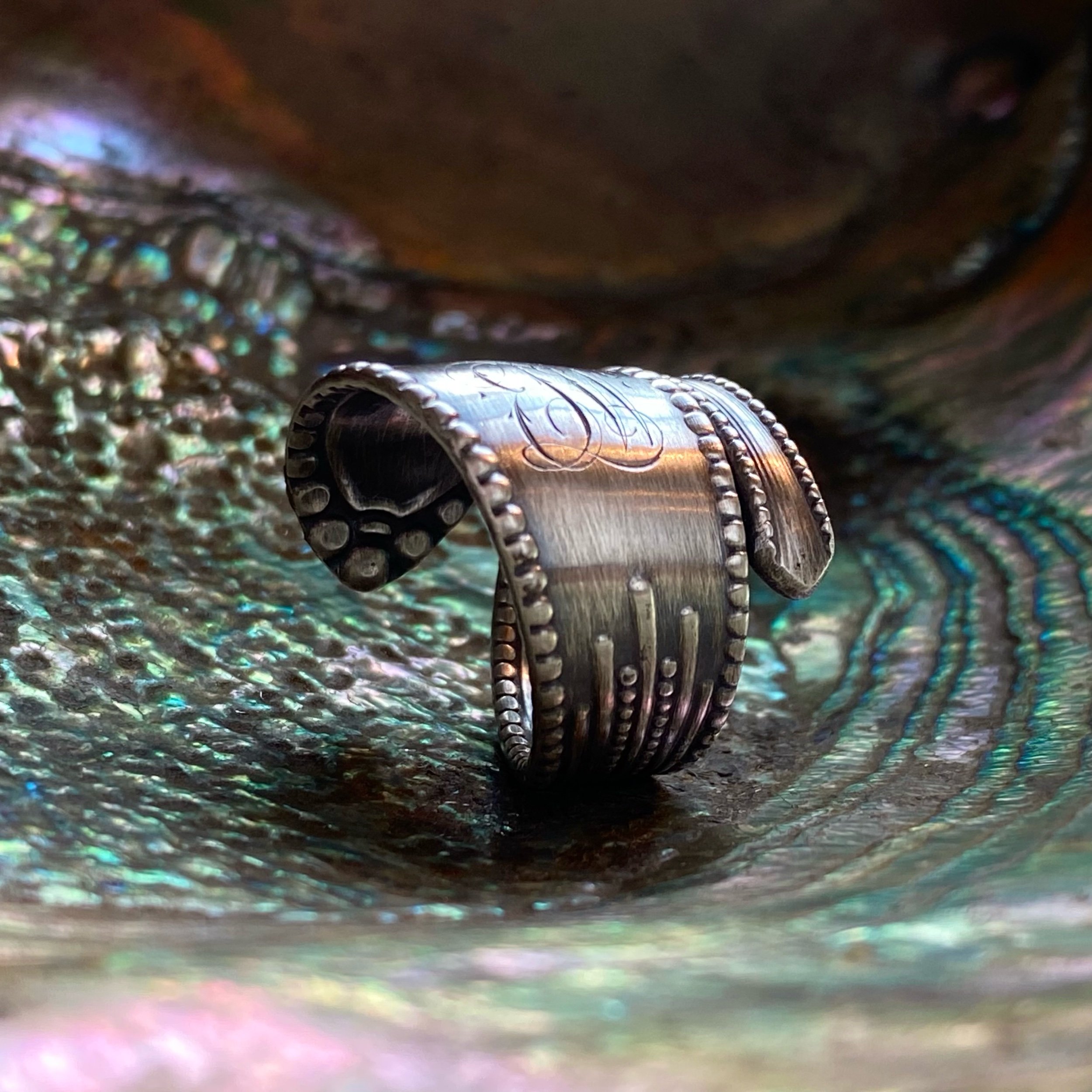 1890 Chippendale Sterling Spoon Ring - LadyForge Jewelry
