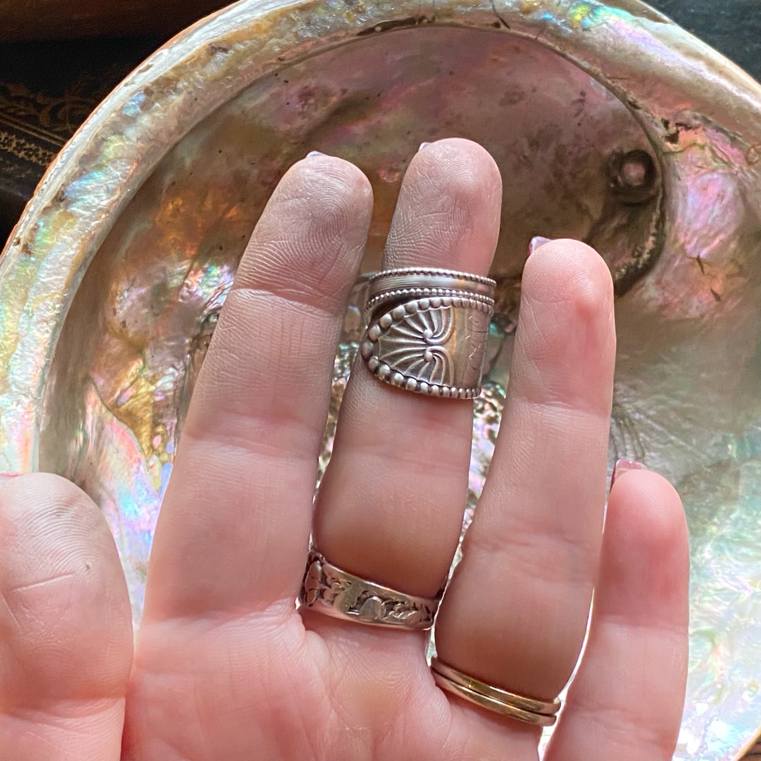 1890 Chippendale Sterling Spoon Ring - LadyForge Jewelry