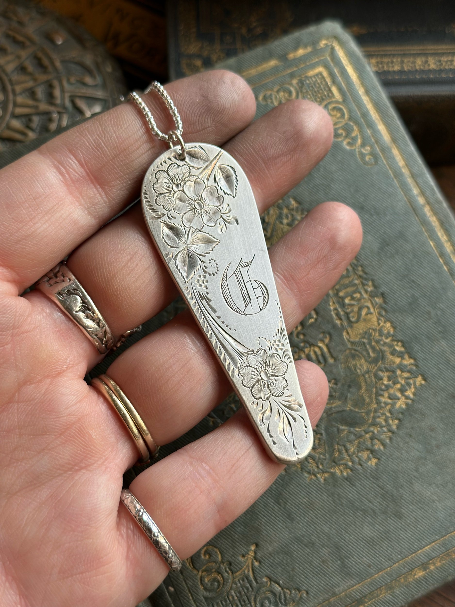 1880s Monogram G - Brightcut Large Necklace - LadyForge Jewelry