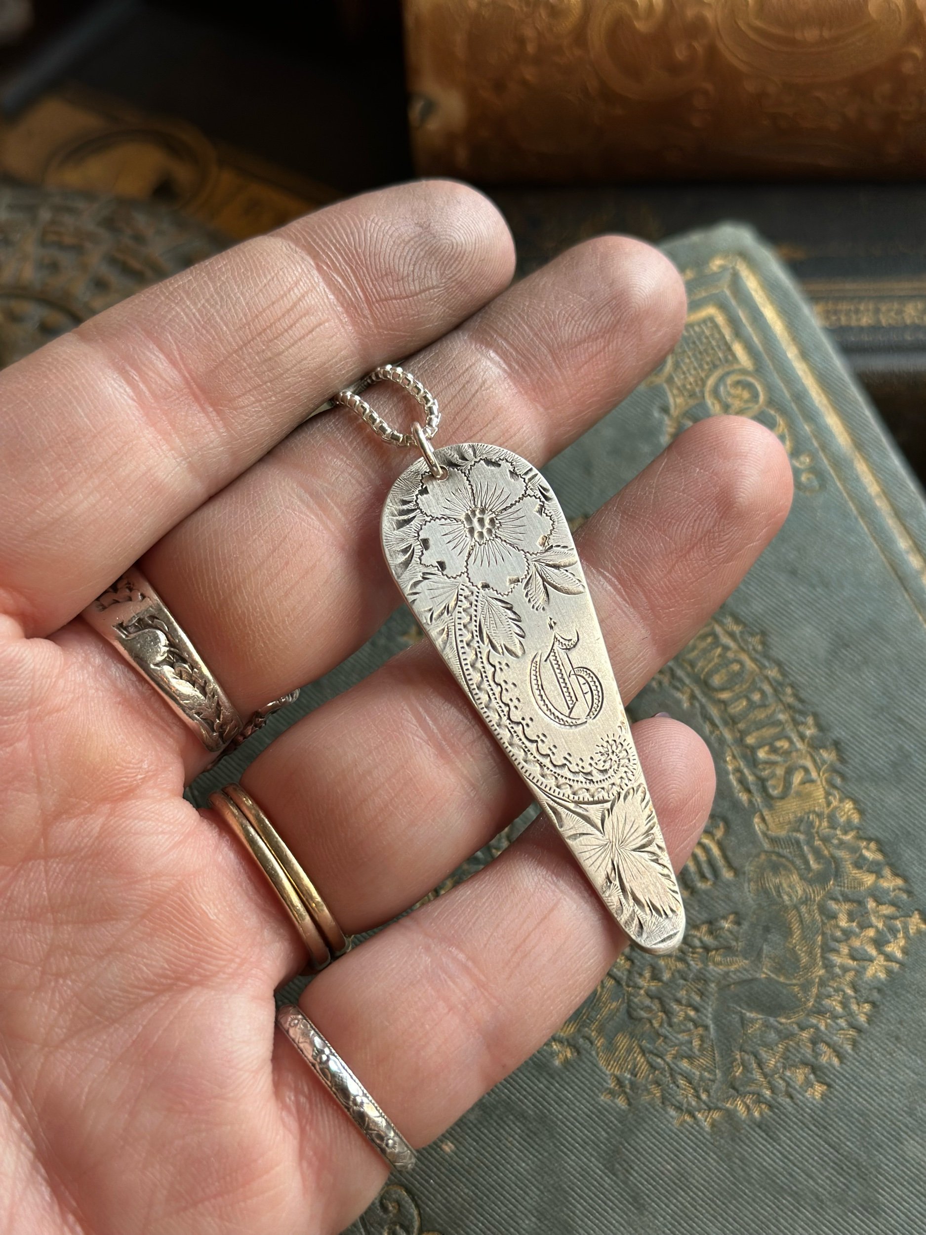 1880s Monogram G - Brightcut Smaller Necklace - LadyForge Jewelry