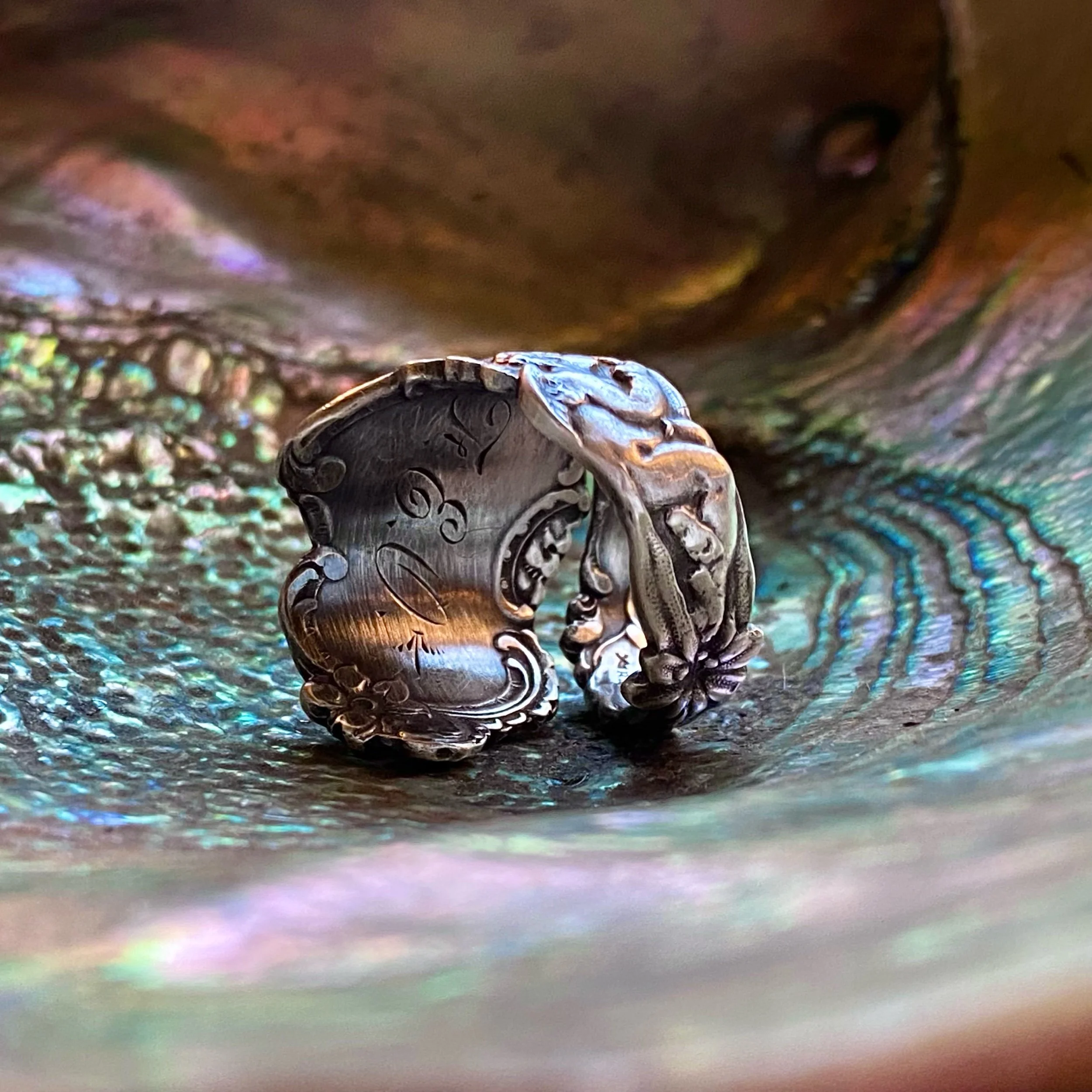 Rejoicing Cherubs Sterling Spoon Ring - LadyForge Jewelry