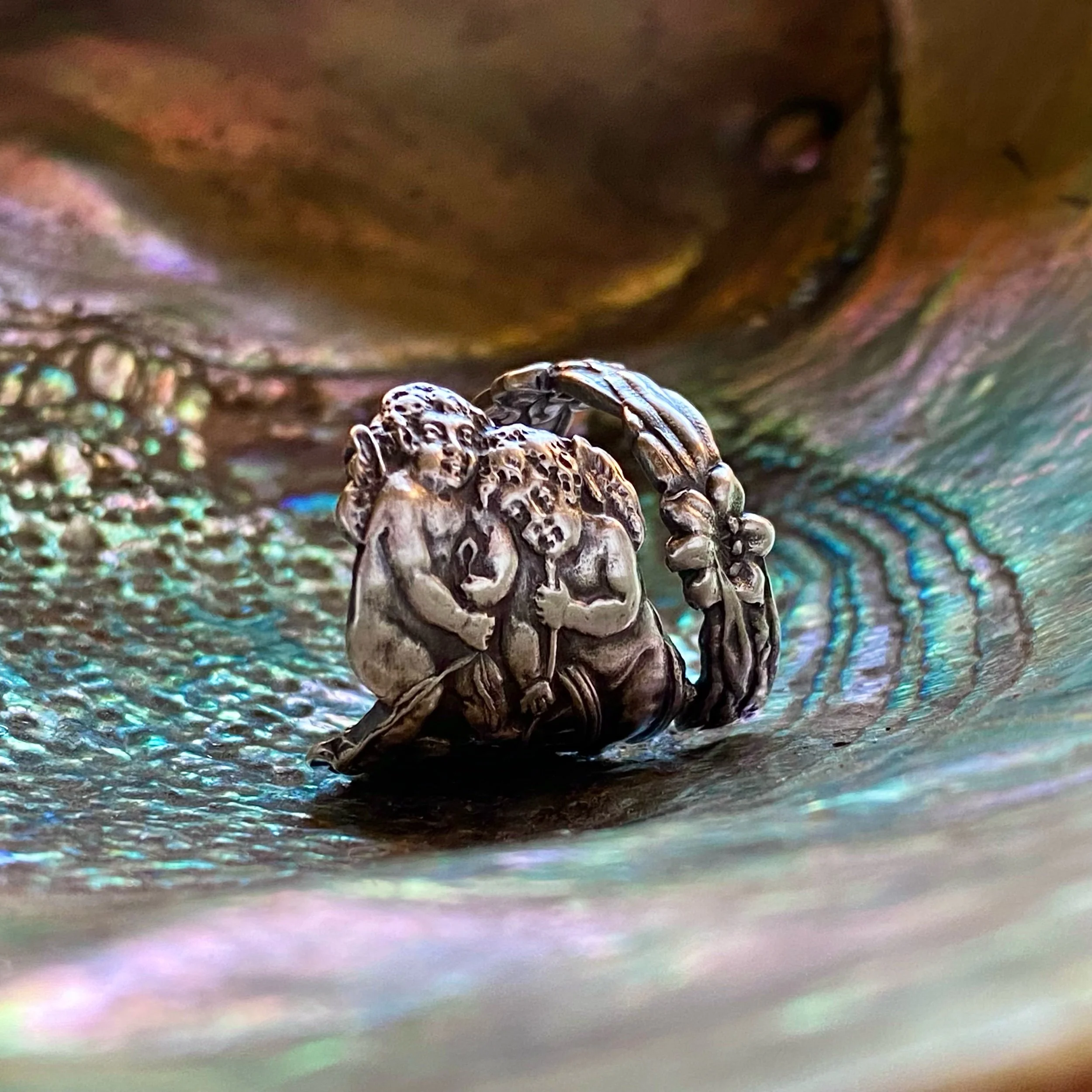 Rejoicing Cherubs Sterling Spoon Ring - LadyForge Jewelry
