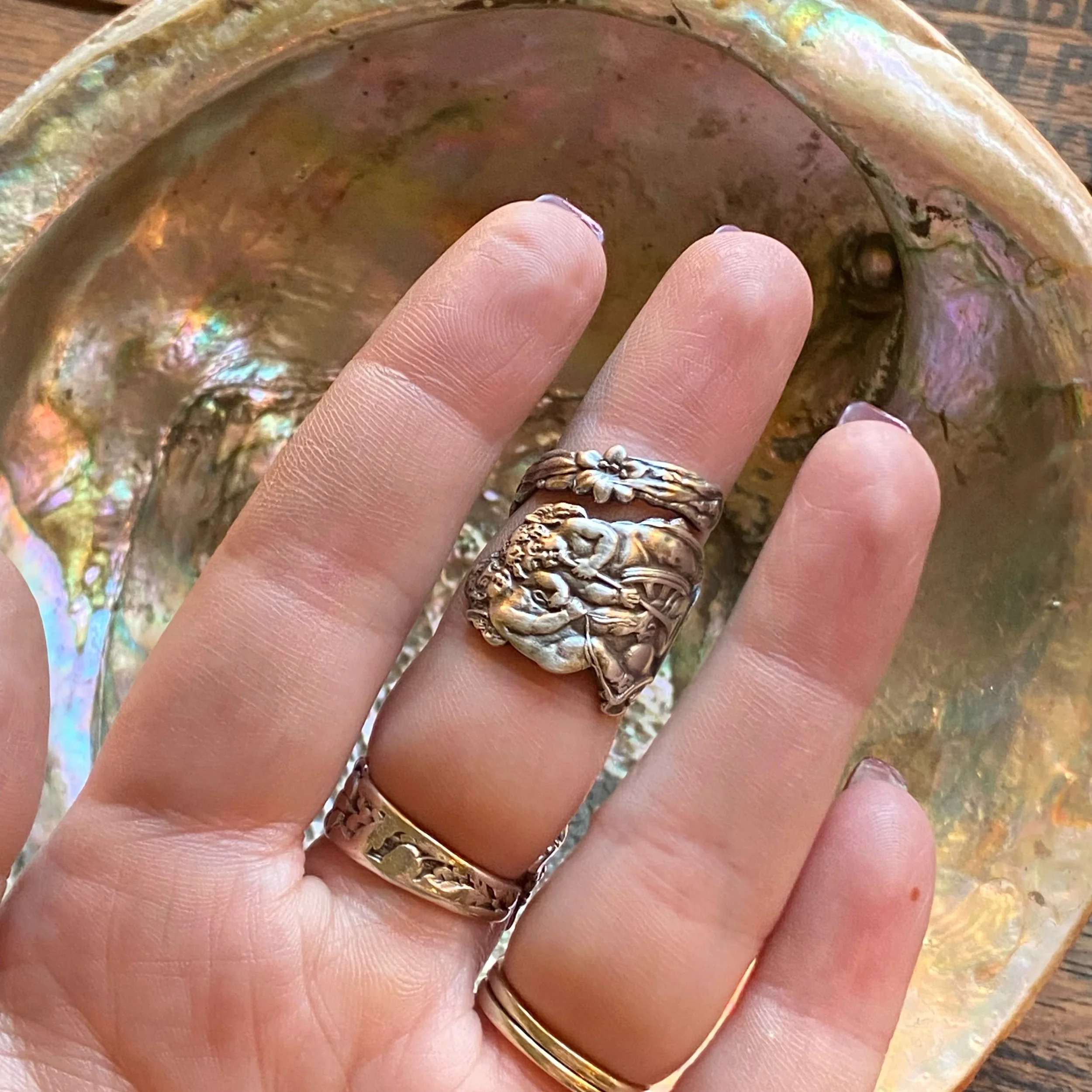 Rejoicing Cherubs Sterling Spoon Ring - LadyForge Jewelry