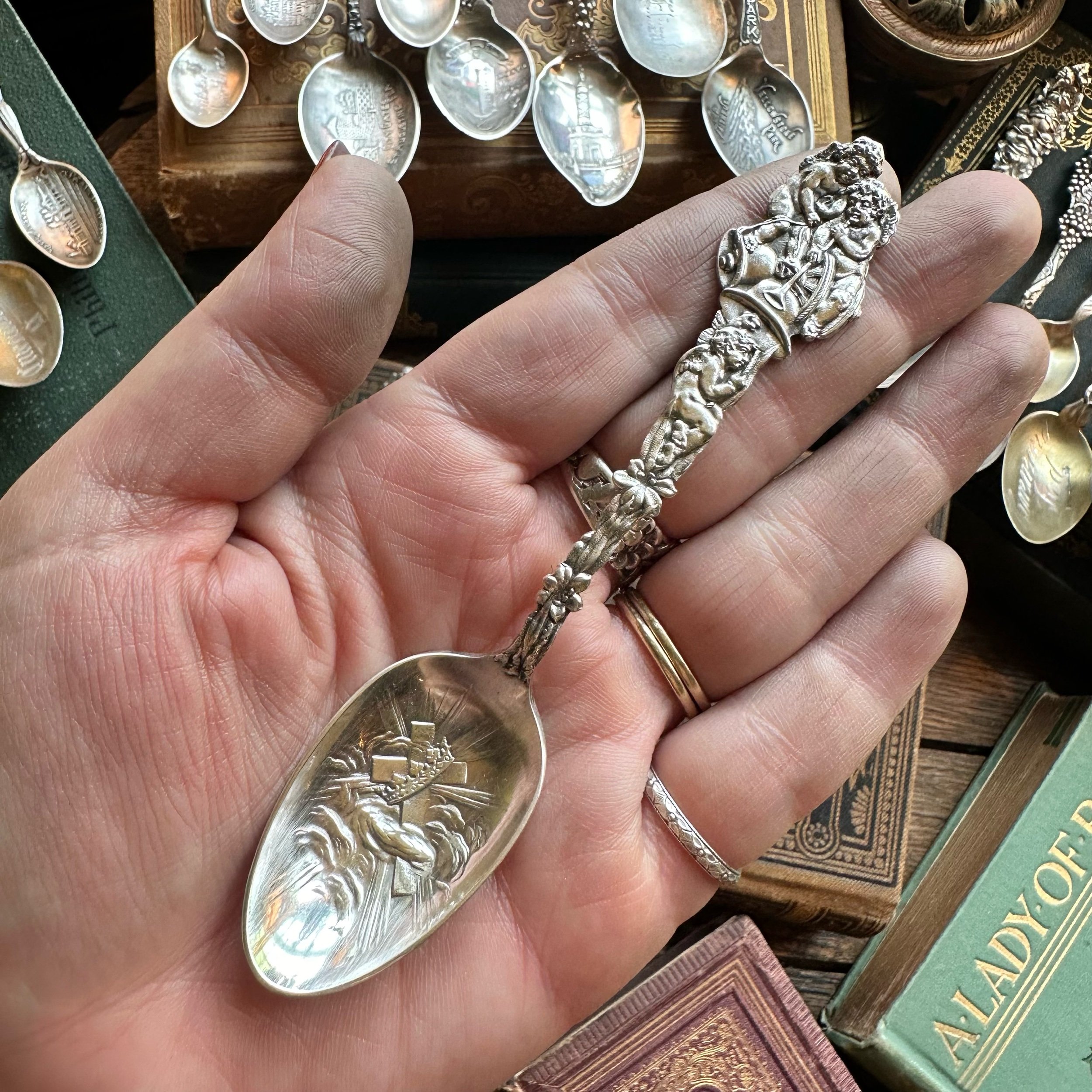Rejoicing Cherubs Sterling Spoon Ring - LadyForge Jewelry