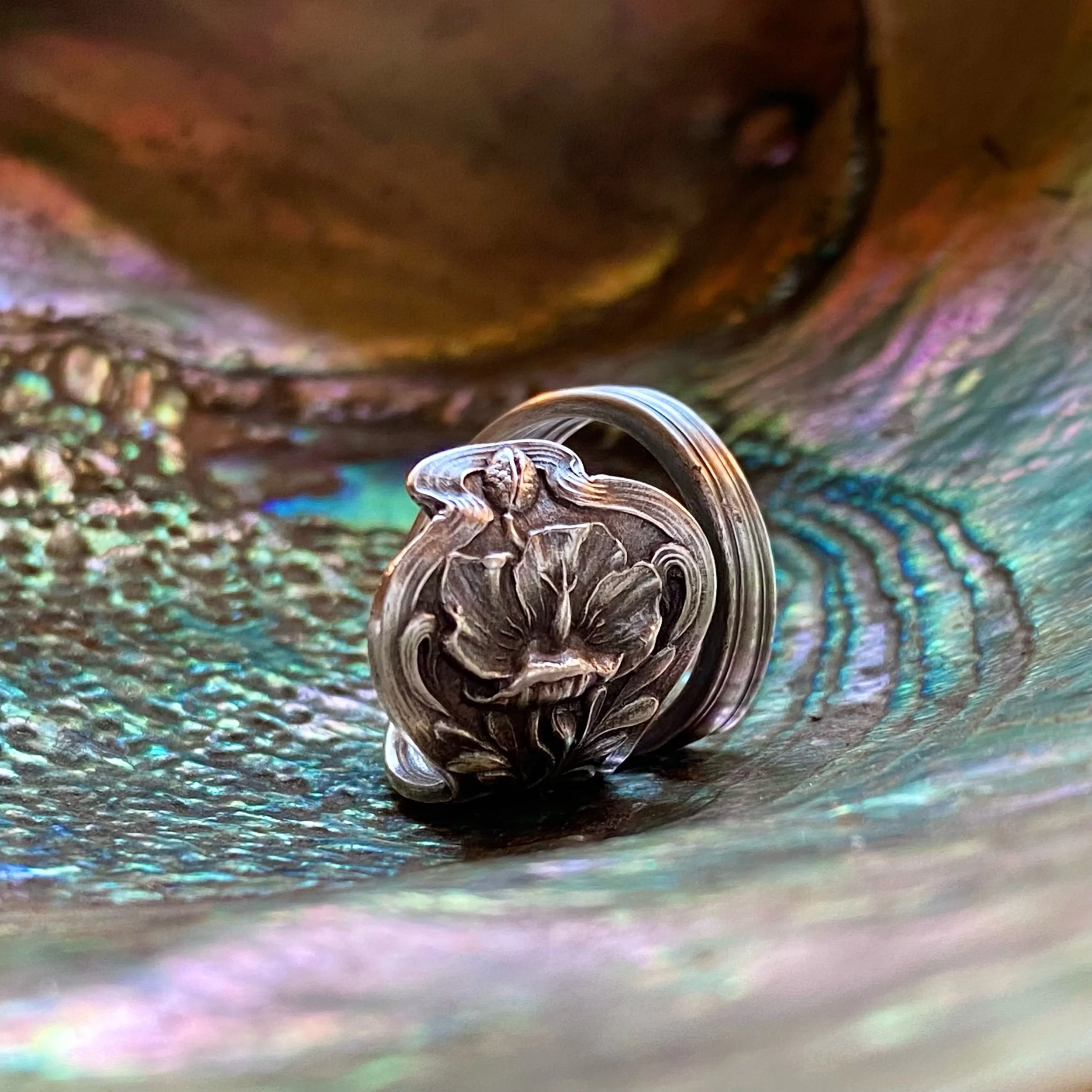 1908 Poppy Sterling Spoon Ring - LadyForge Jewelry