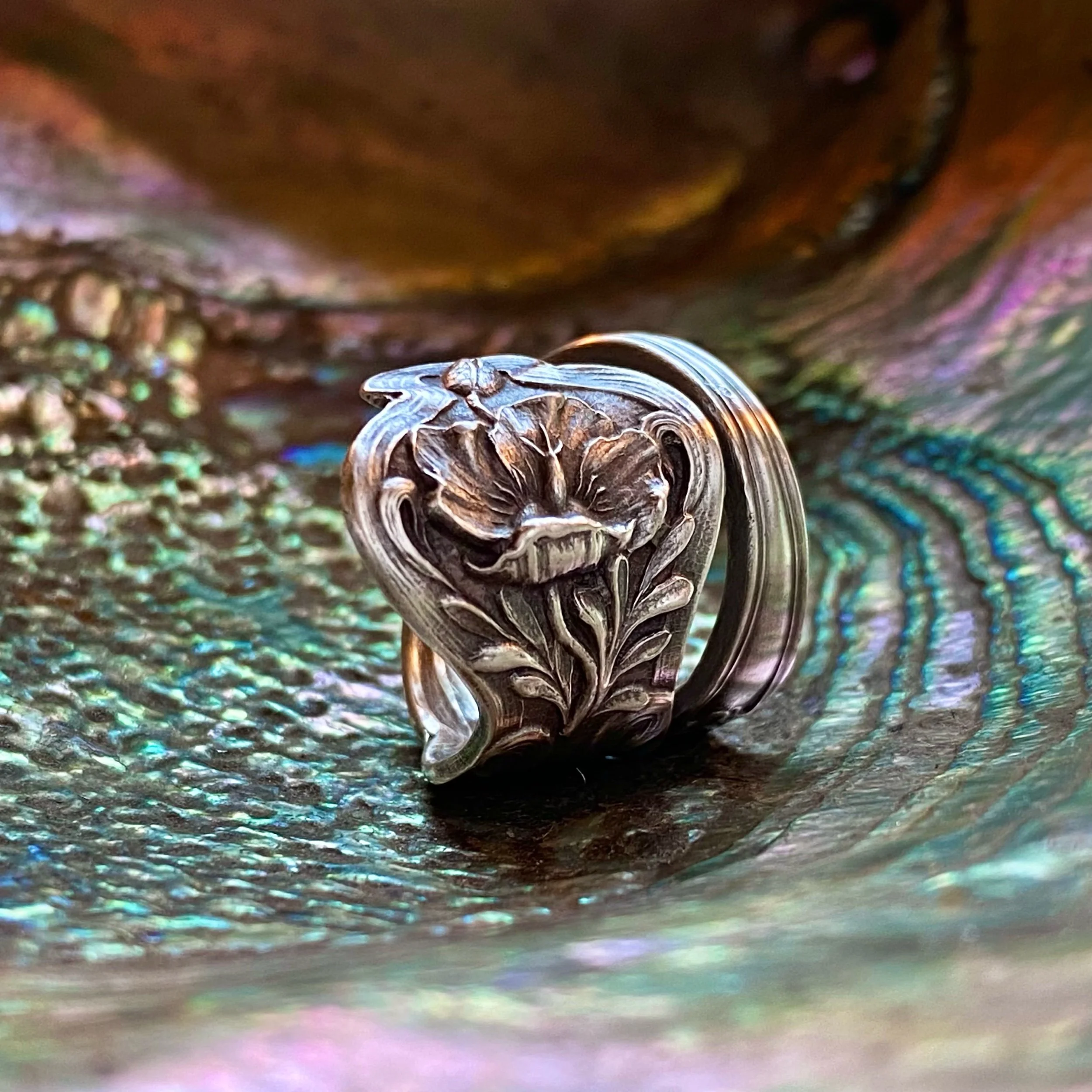 1908 Poppy Sterling Spoon Ring - LadyForge Jewelry