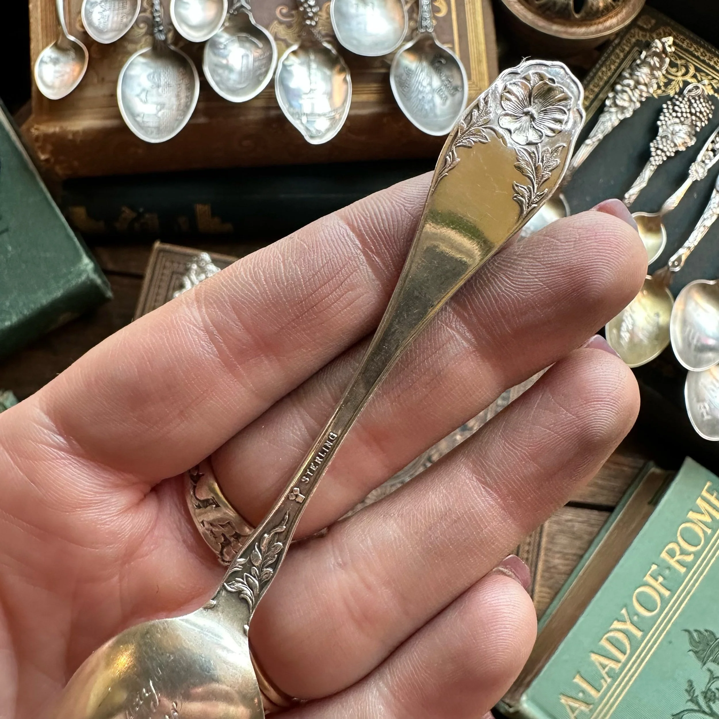 Nouveau Maiden of the Blossoms Sterling Spoon Ring - LadyForge Jewelry