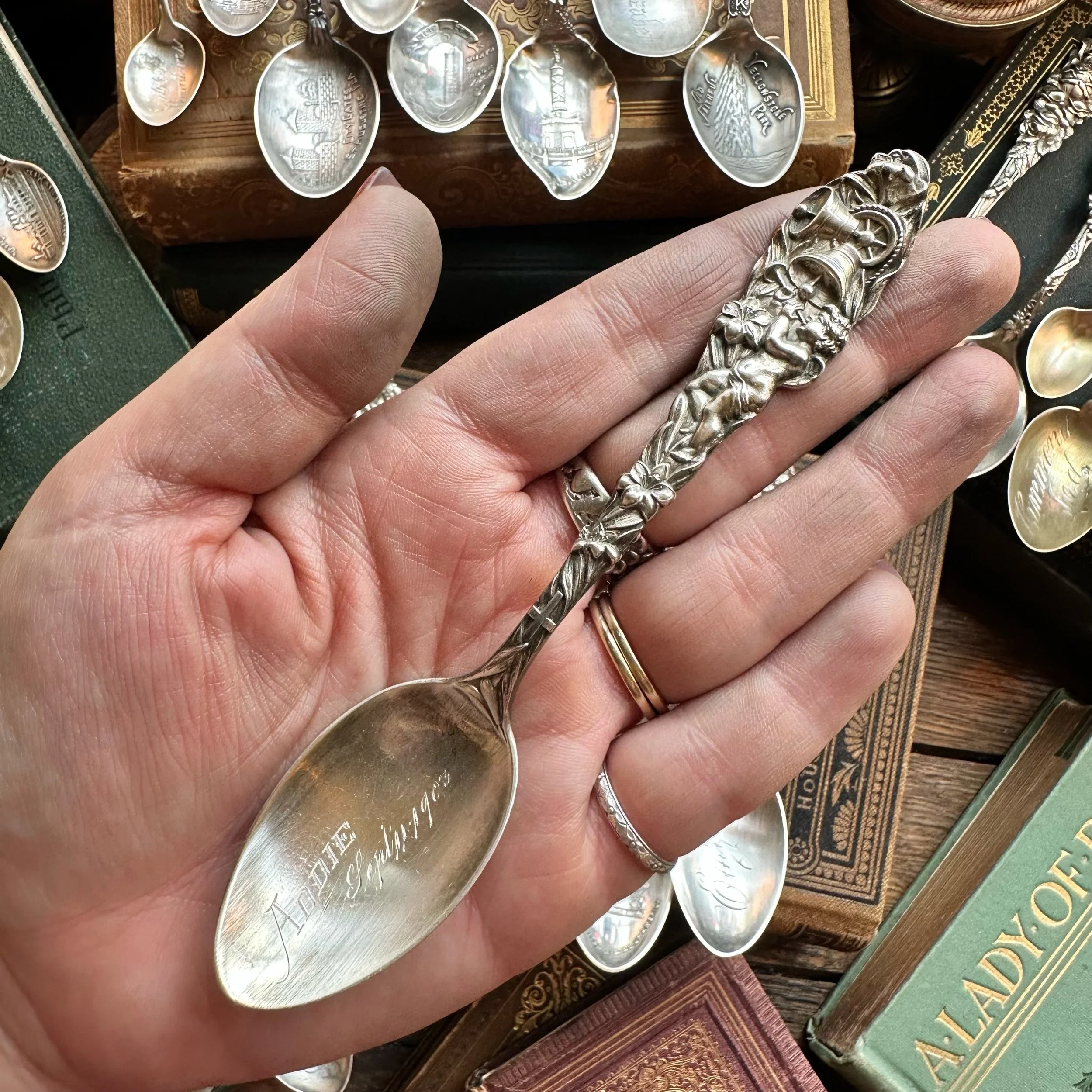 Sterling Spoon Necklace - Rejoicing Cherub - LadyForge Jewelry