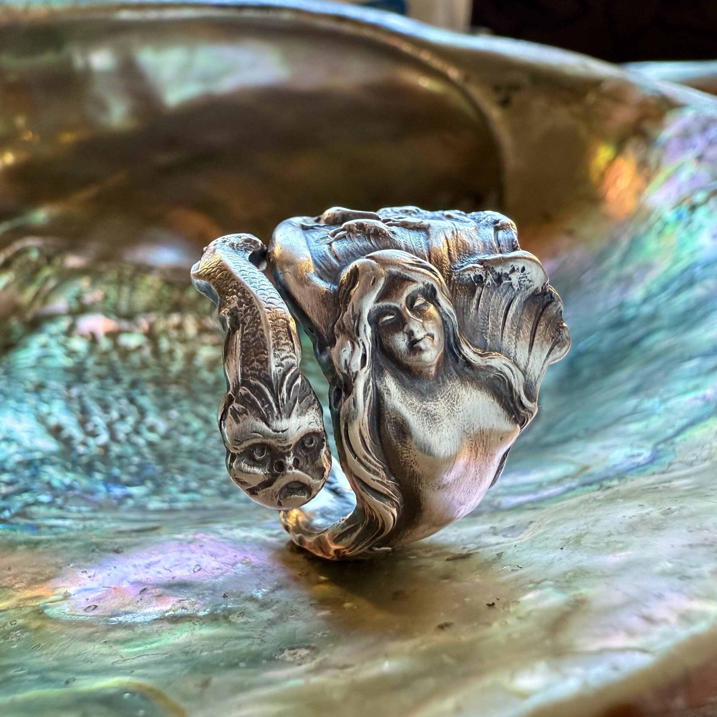 1901 Mermaid Sterling Spoon Ring - LadyForge Jewelry